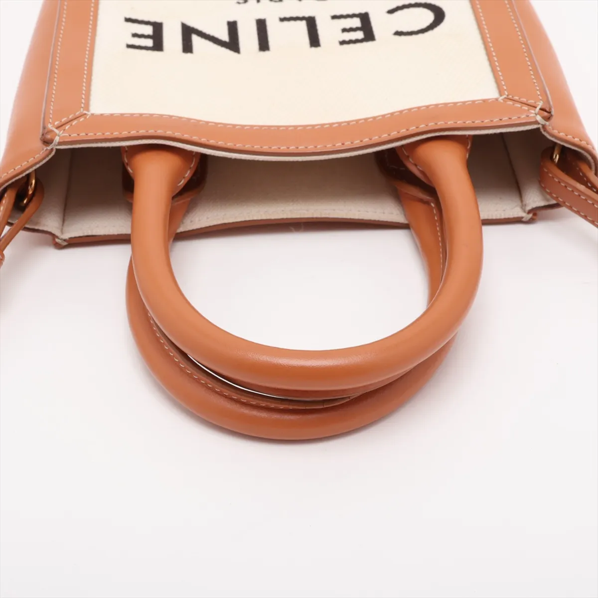 Mini Vertical Cabas Canvas x Leather 2-Way Handbag Beige x Brown — view 5
