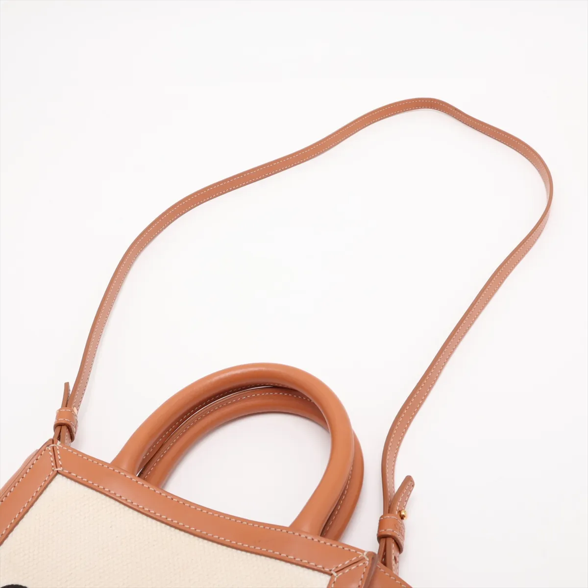 Mini Vertical Cabas Canvas x Leather 2-Way Handbag Beige x Brown — view 7