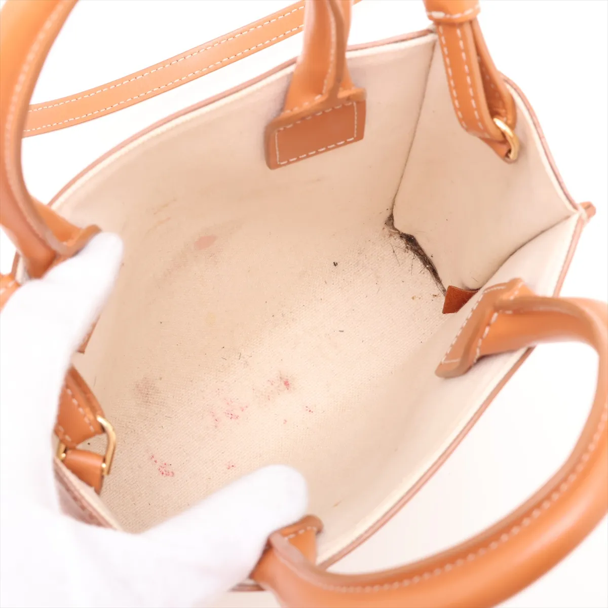Mini Vertical Cabas Canvas x Leather 2-Way Handbag Beige x Brown — view 8