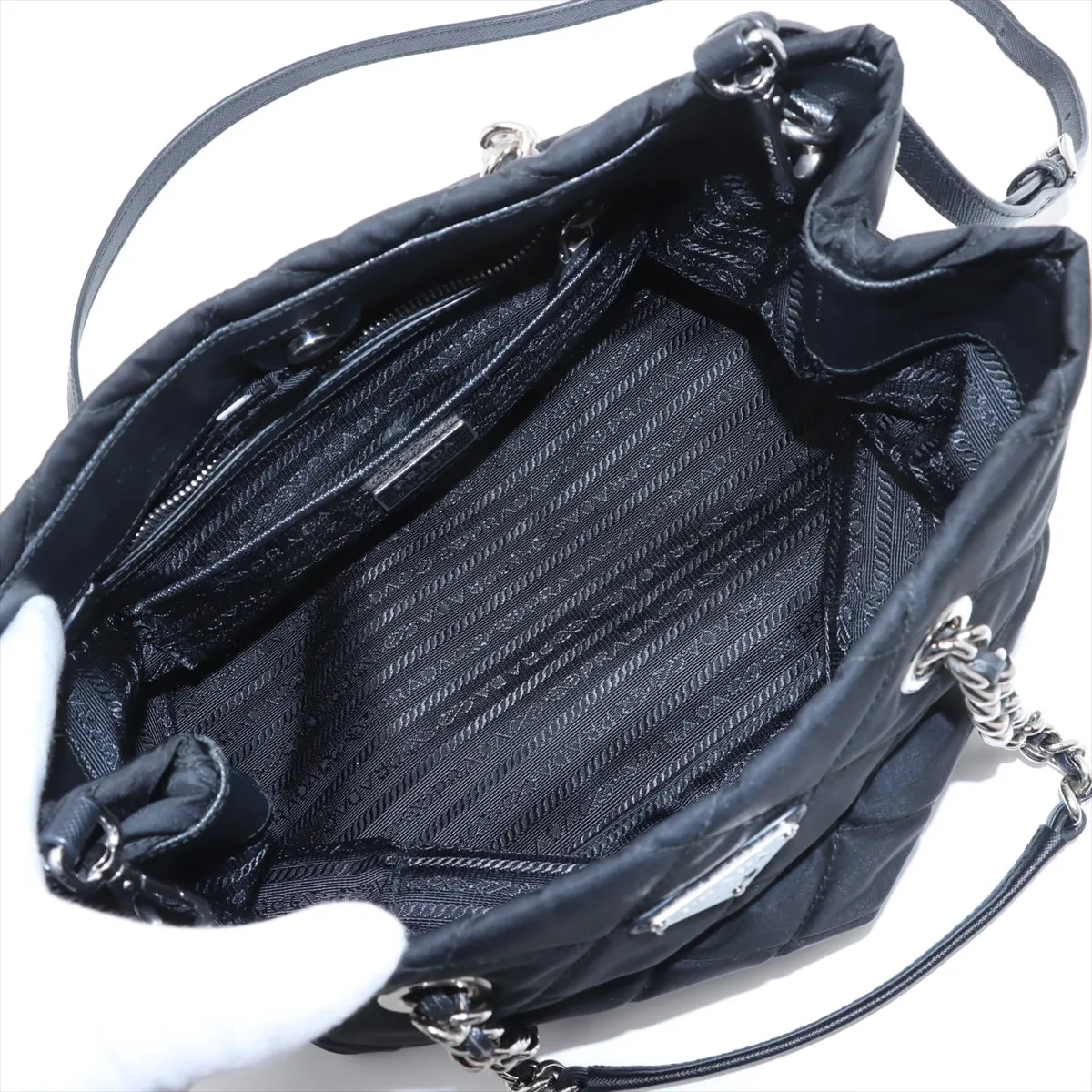 Tessuto Impuntu Nylon x Leather 2WAY Tote Bag Black 1BG740 — view 8