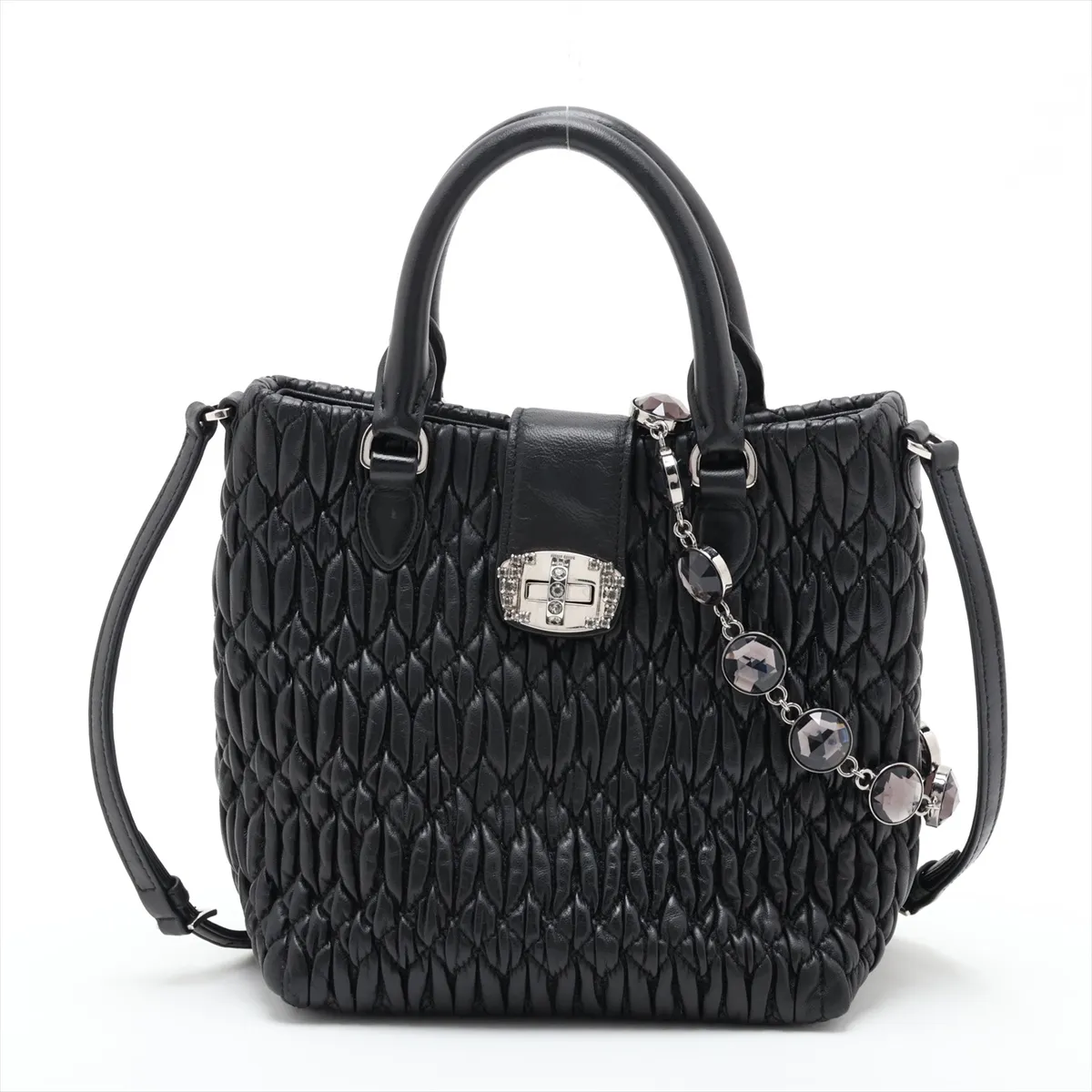 Nappa Crystal Leather 2-Way Handbag, Black