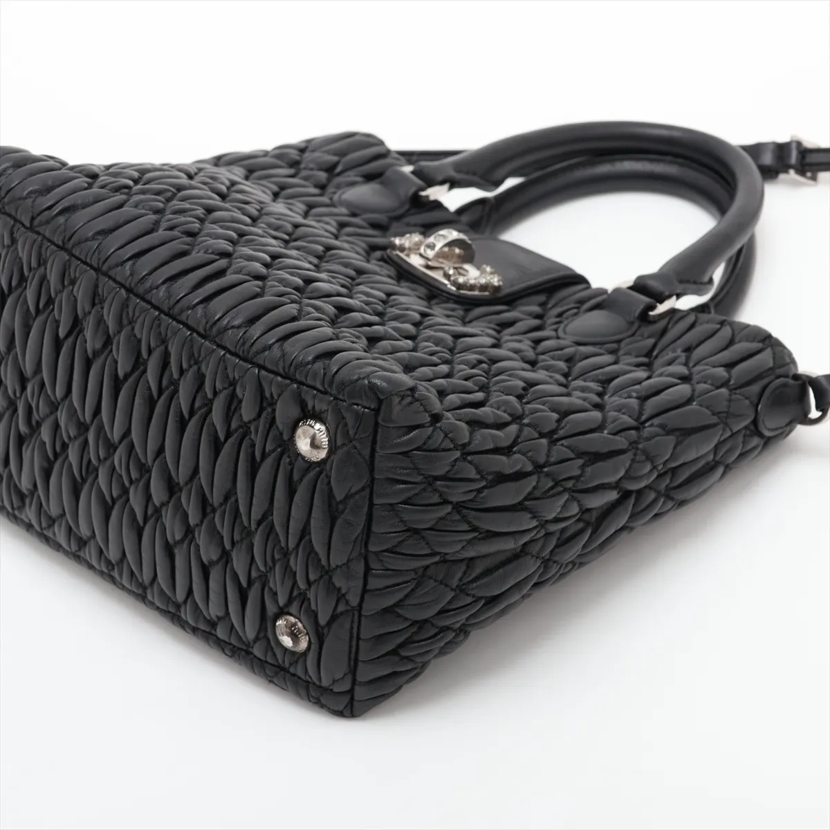 Nappa Crystal Leather 2-Way Handbag, Black — view 3