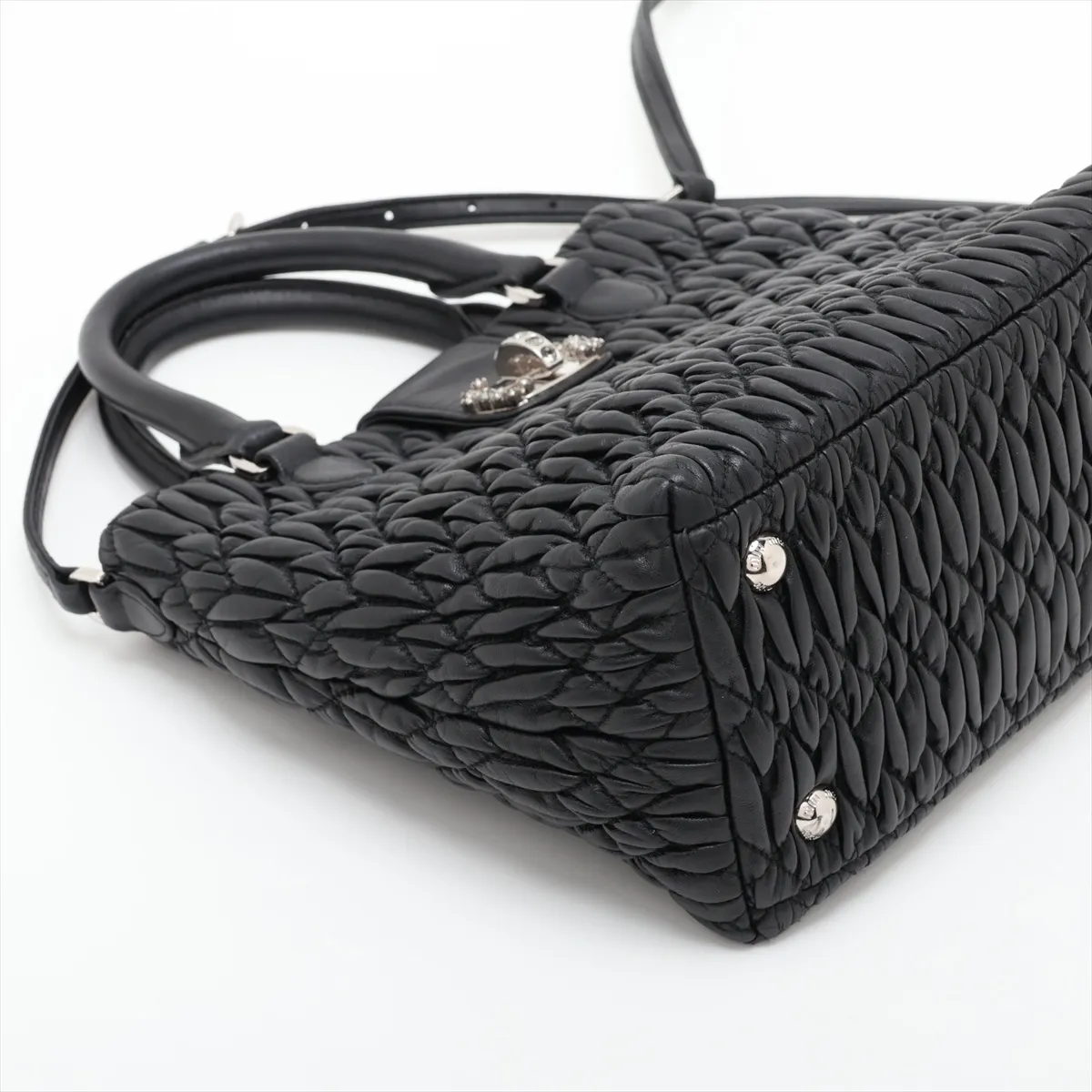 Nappa Crystal Leather 2-Way Handbag, Black — view 4