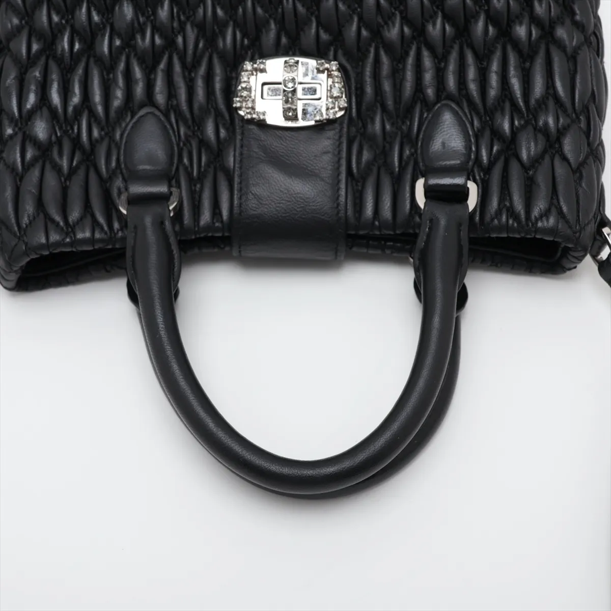 Nappa Crystal Leather 2-Way Handbag, Black — view 5