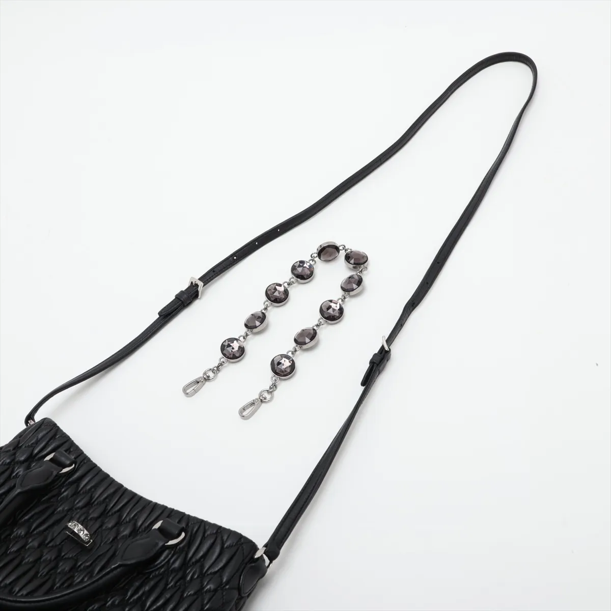 Nappa Crystal Leather 2-Way Handbag, Black — view 7