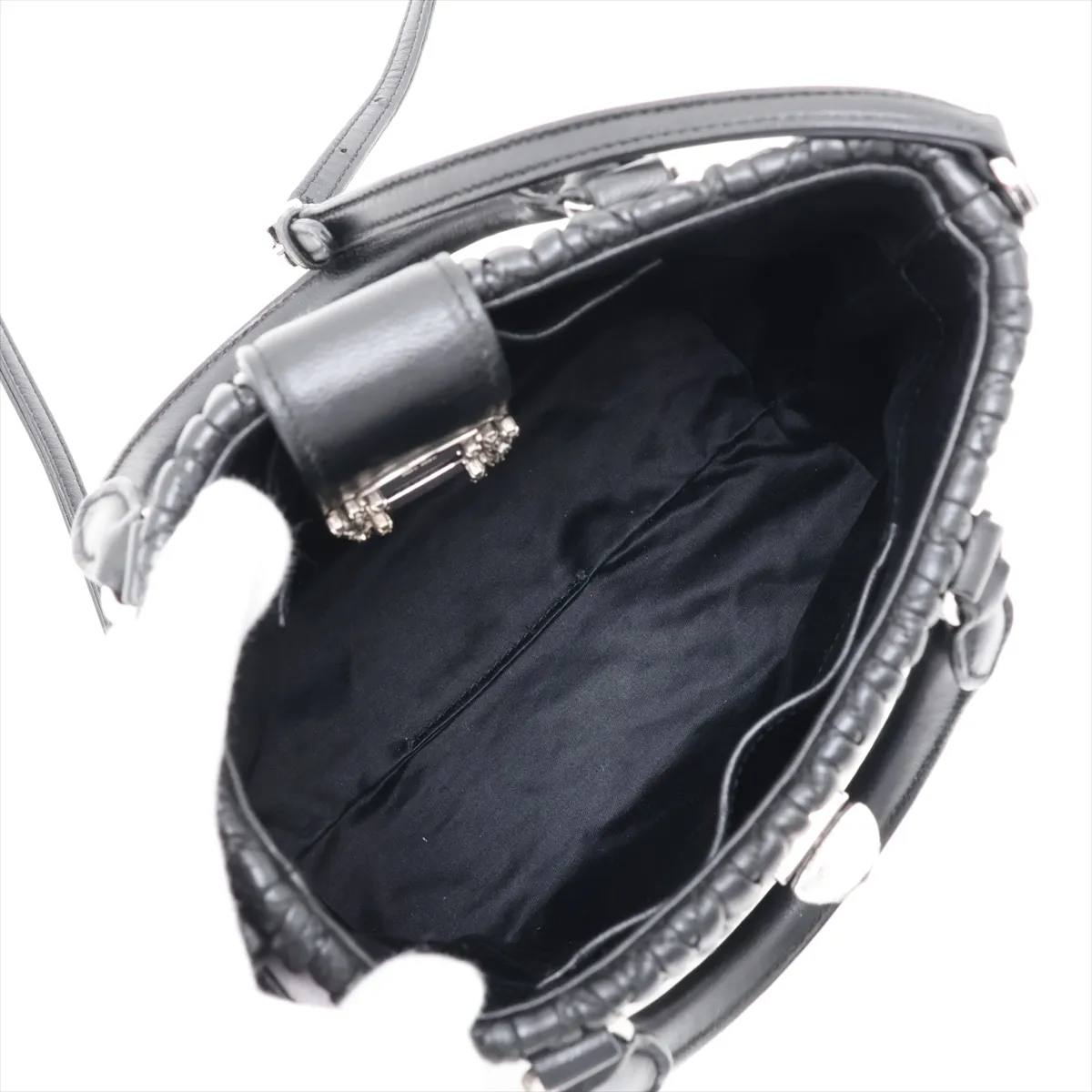 Nappa Crystal Leather 2-Way Handbag, Black — view 8