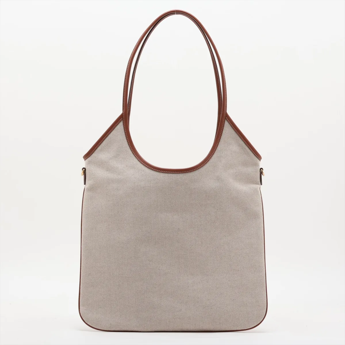 Ivy Canvas x Leather Tote Bag, Beige x Brown — view 2
