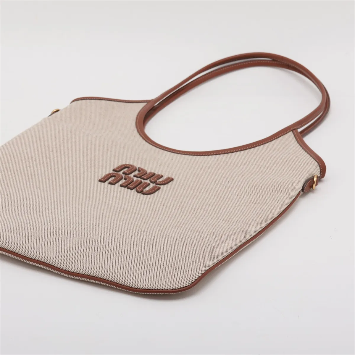 Ivy Canvas x Leather Tote Bag, Beige x Brown — view 3