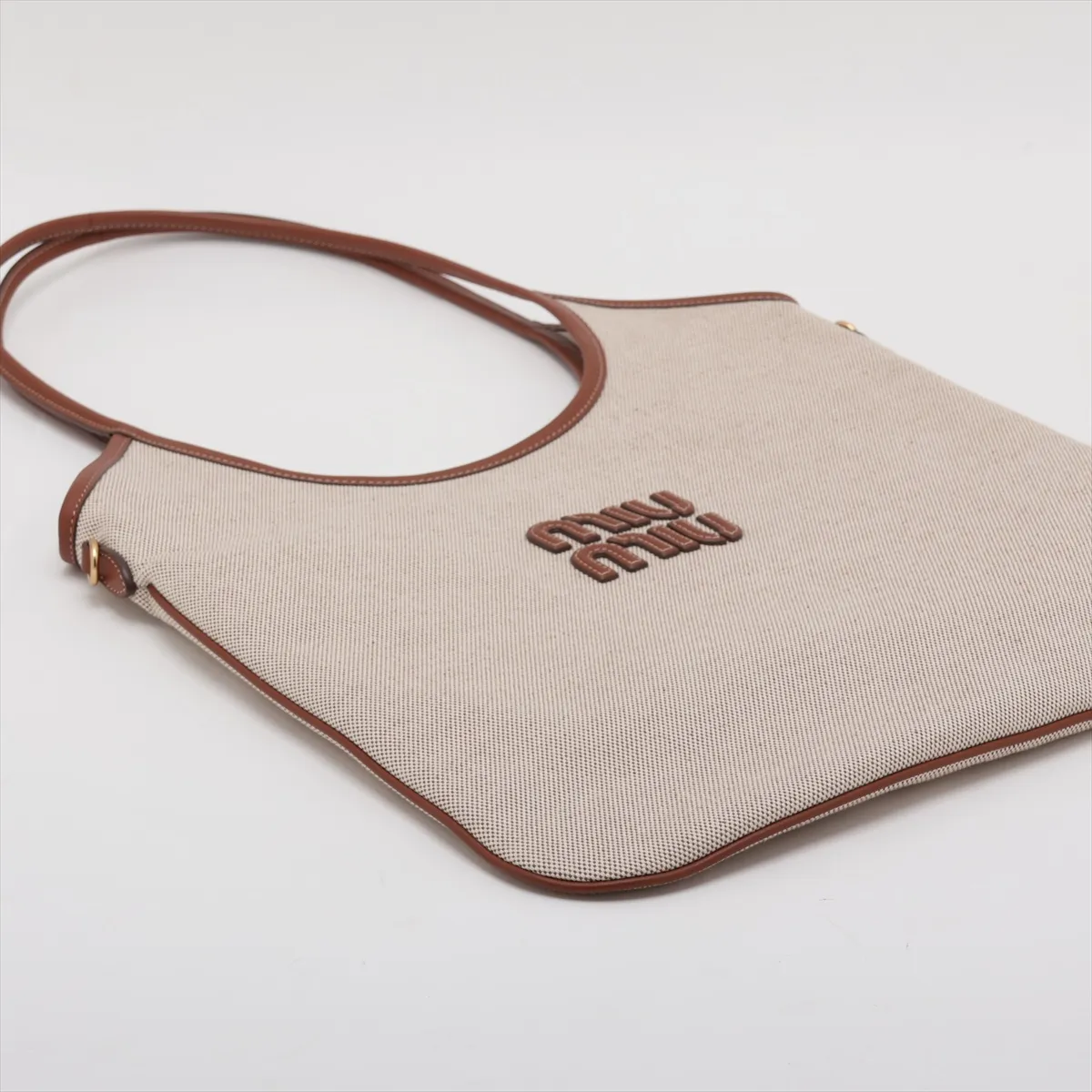 Ivy Canvas x Leather Tote Bag, Beige x Brown — view 4