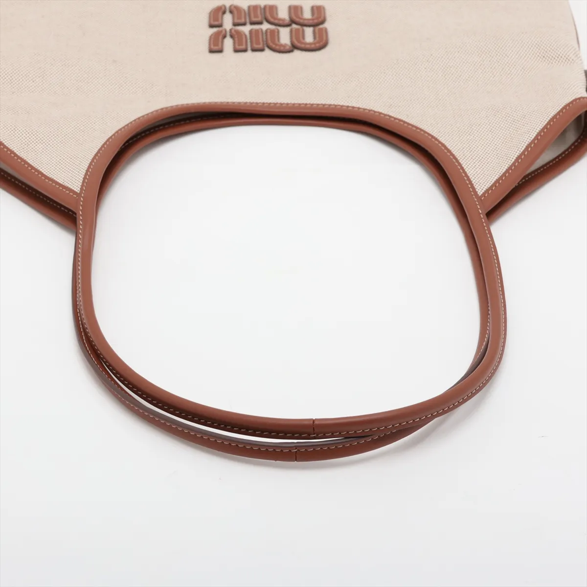 Ivy Canvas x Leather Tote Bag, Beige x Brown — view 5