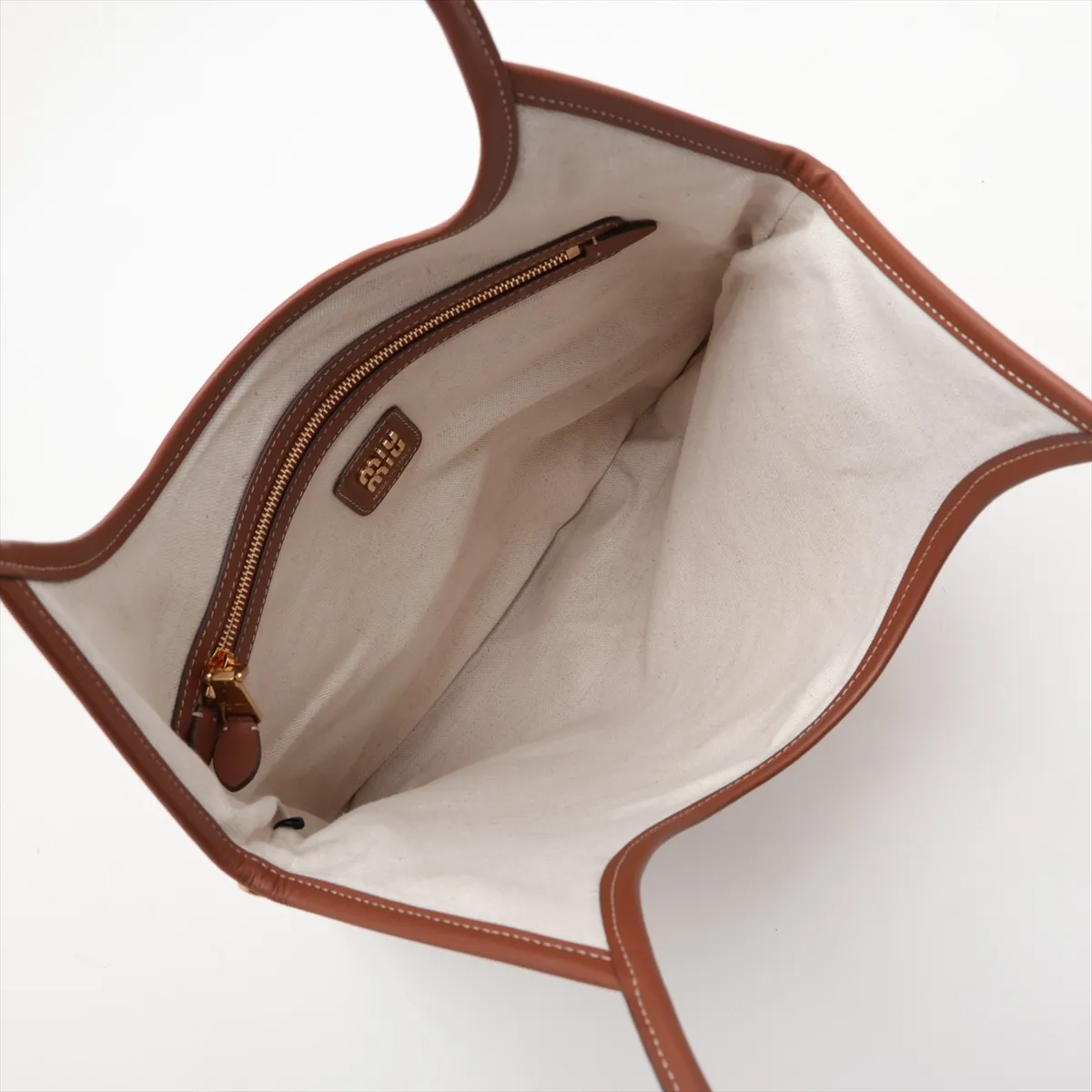 Ivy Canvas x Leather Tote Bag, Beige x Brown — view 7