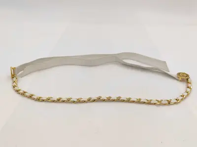 Chain Ribbon Leather Belt with Coco Mark Gold Belt