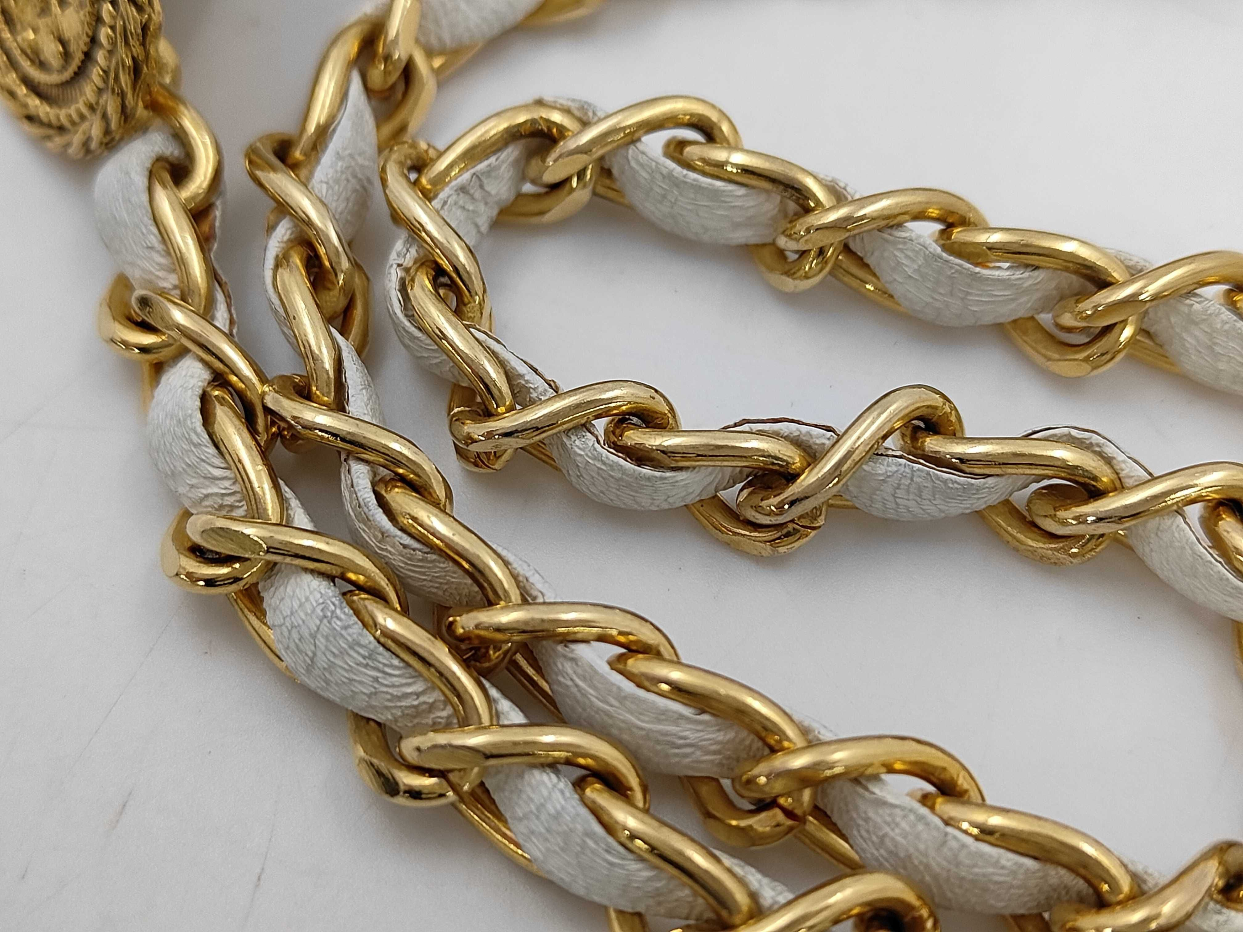 Chain Ribbon Leather Belt with Coco Mark Gold Belt — view 3