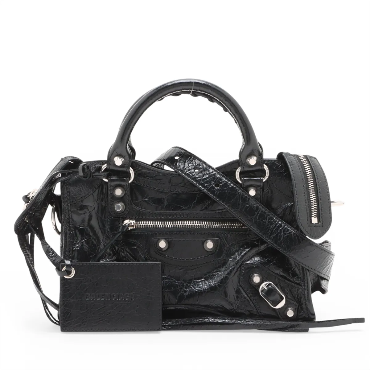 Le City Leather 2-Way Handbag, Black, 865763, with Mirror