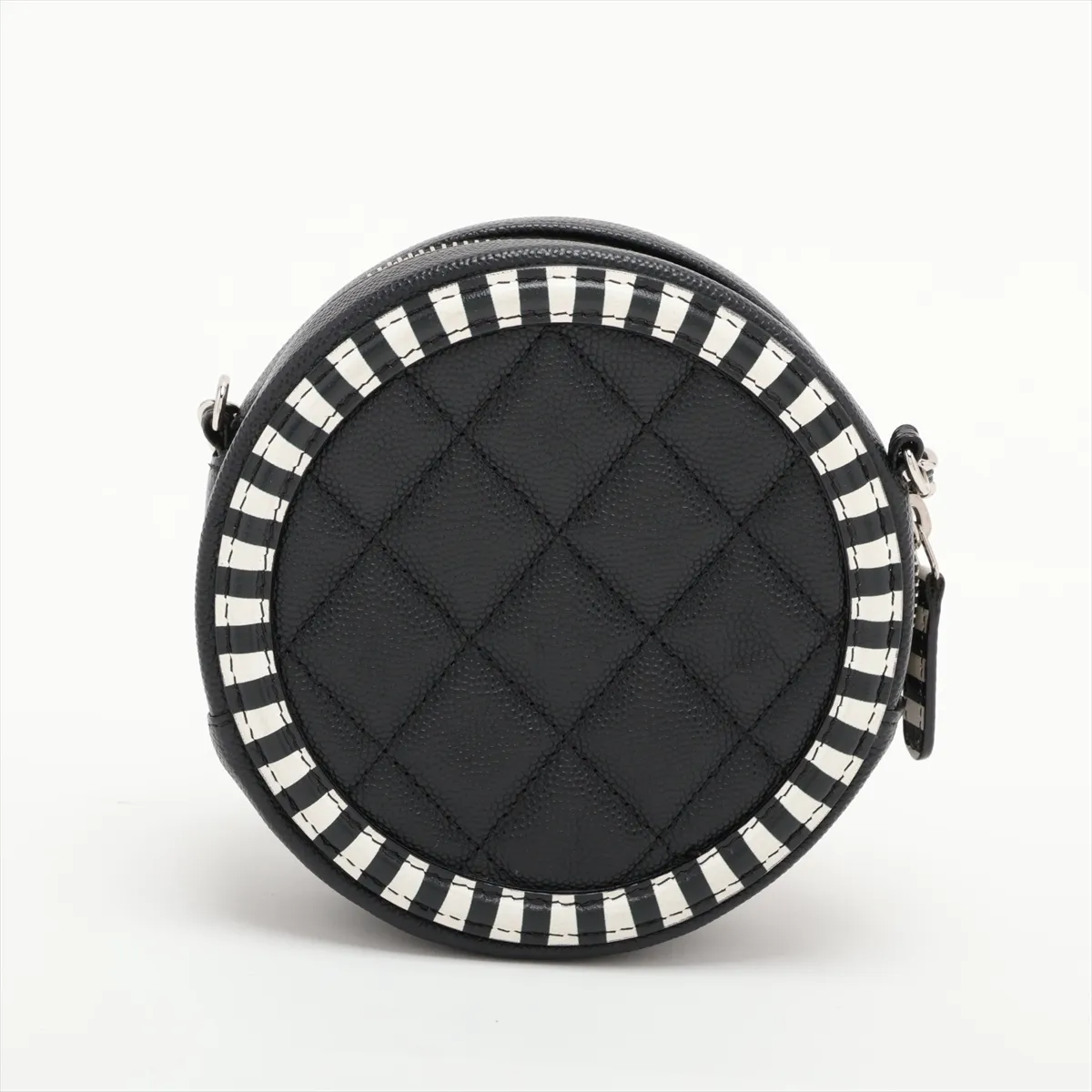 CC Filigree Caviar Skin Chain Shoulder Bag, Round Shape, Black x White, Silver Hardware, 27215647, Serial Number 27 — view 2