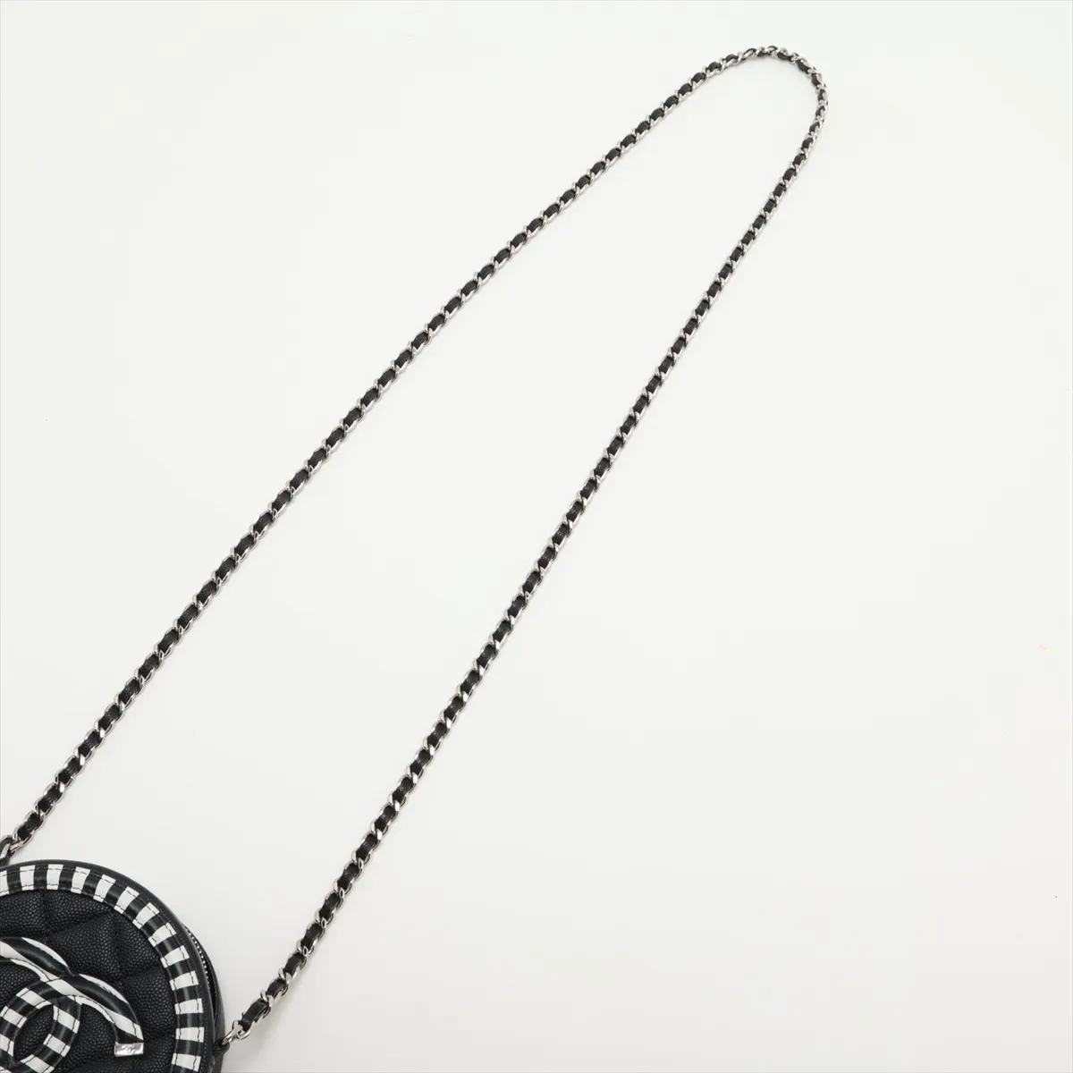 CC Filigree Caviar Skin Chain Shoulder Bag, Round Shape, Black x White, Silver Hardware, 27215647, Serial Number 27 — view 5