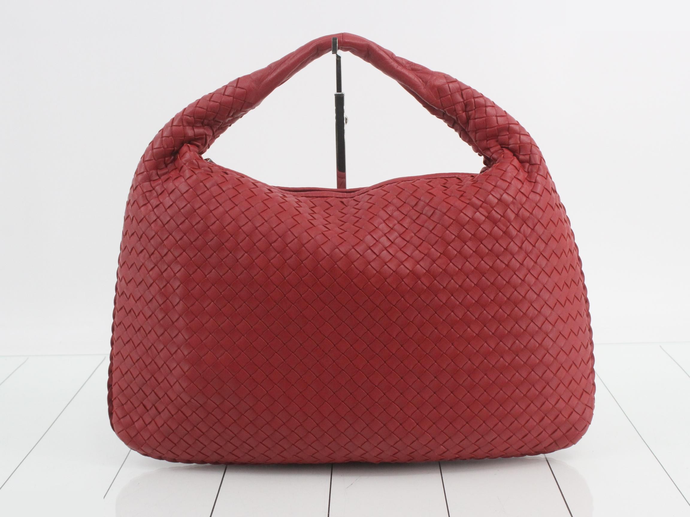 Intrecciato Hobo One-Shoulder Bag, Leather, Red
