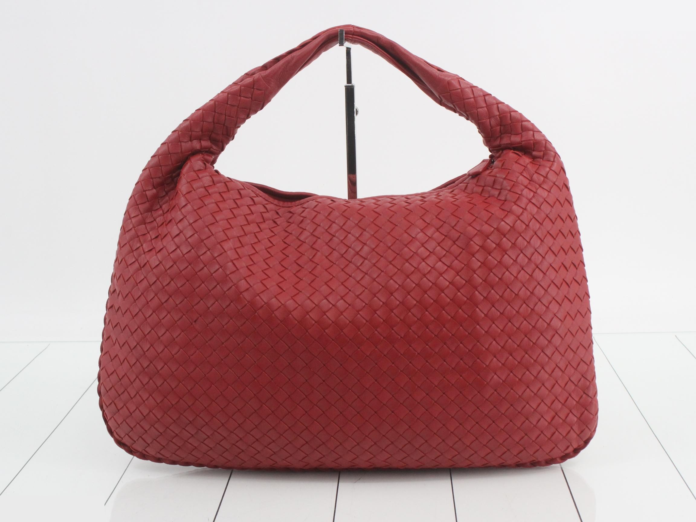 Intrecciato Hobo One-Shoulder Bag, Leather, Red — view 2