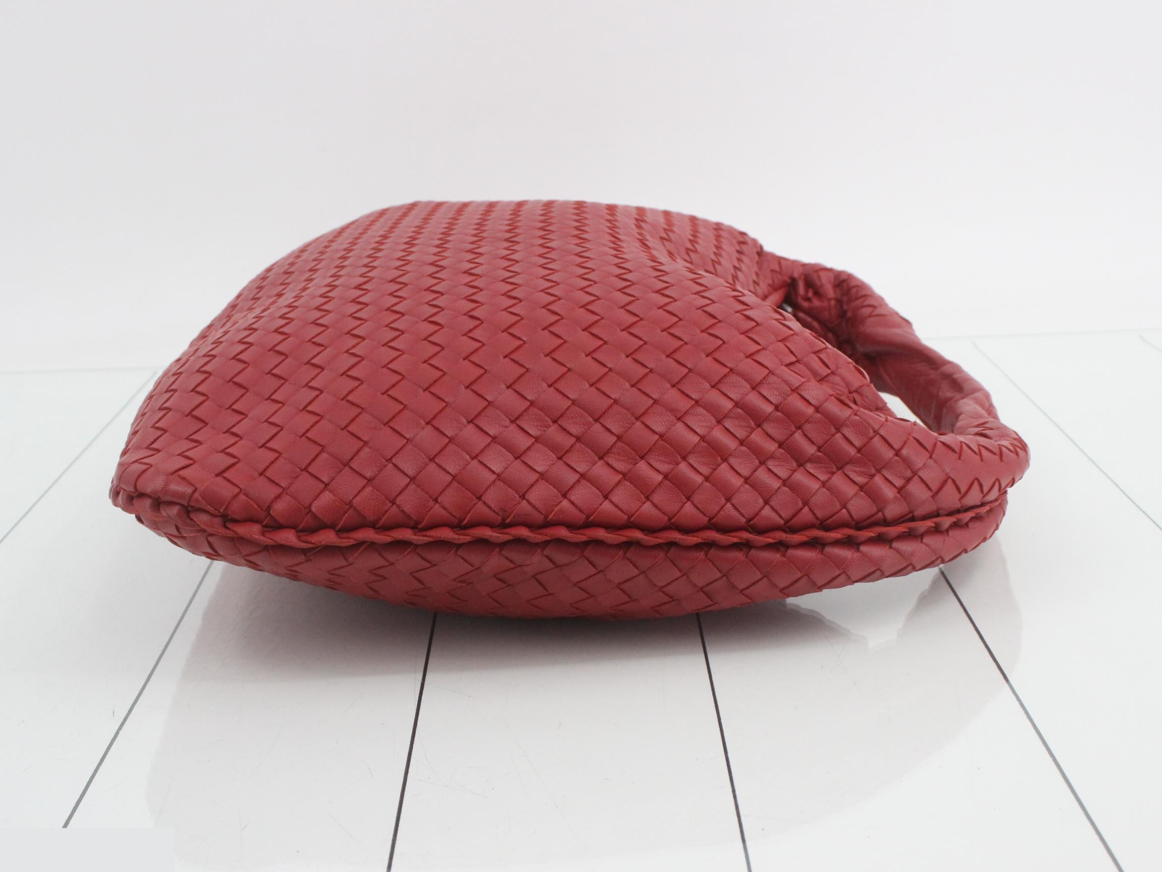 Intrecciato Hobo One-Shoulder Bag, Leather, Red — view 3