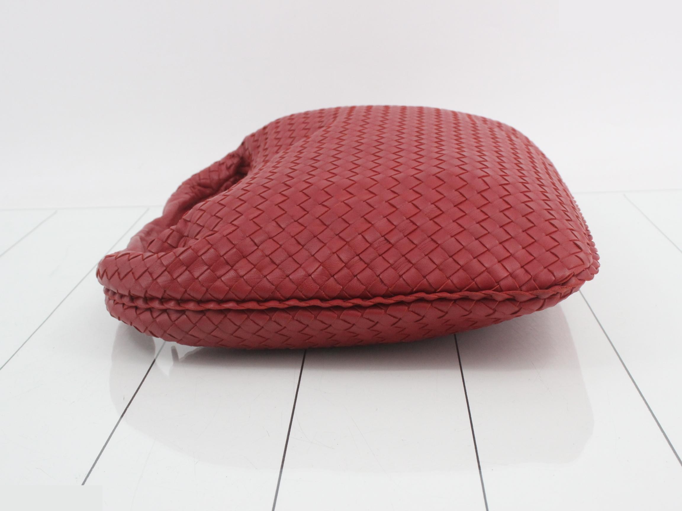 Intrecciato Hobo One-Shoulder Bag, Leather, Red — view 4