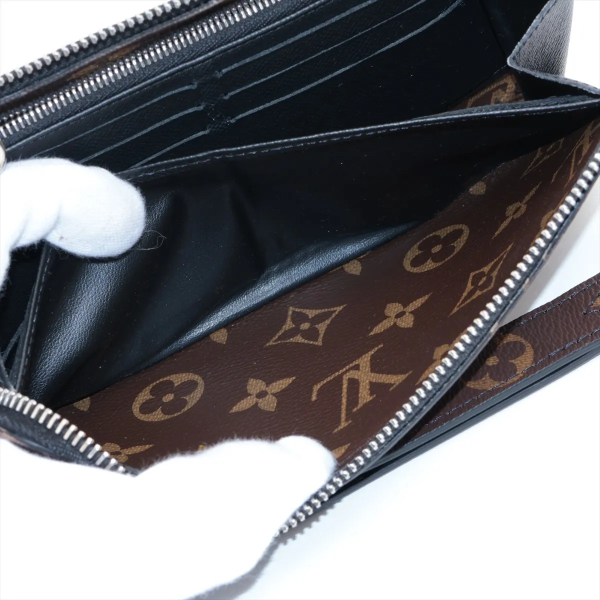 Monogram Macassar Zippy Dragonne M69407 Black x Brown Round Zip Wallet RFID Reactive — view 5