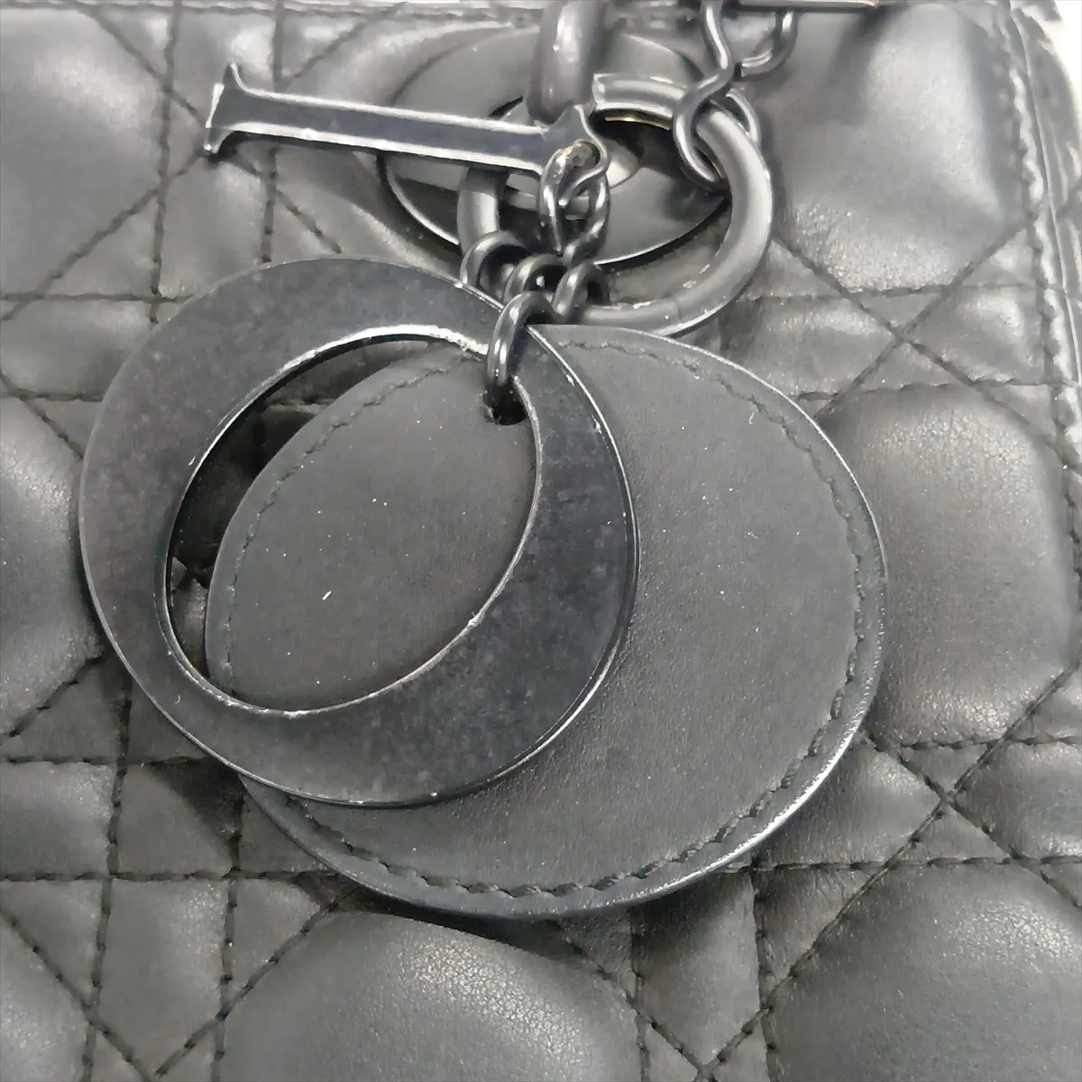 Cannage My Lady Dior Leather 2-Way Handbag, Black, with Charm — view 14