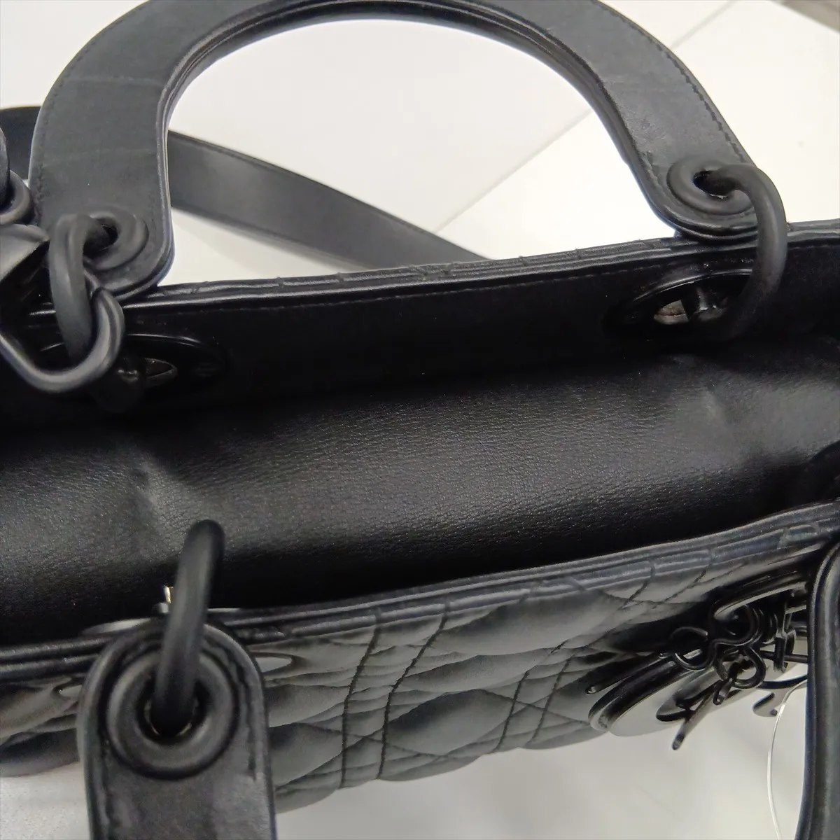 Cannage My Lady Dior Leather 2-Way Handbag, Black, with Charm — view 15