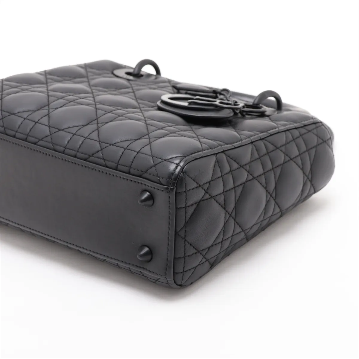 Cannage My Lady Dior Leather 2-Way Handbag, Black, with Charm — view 3
