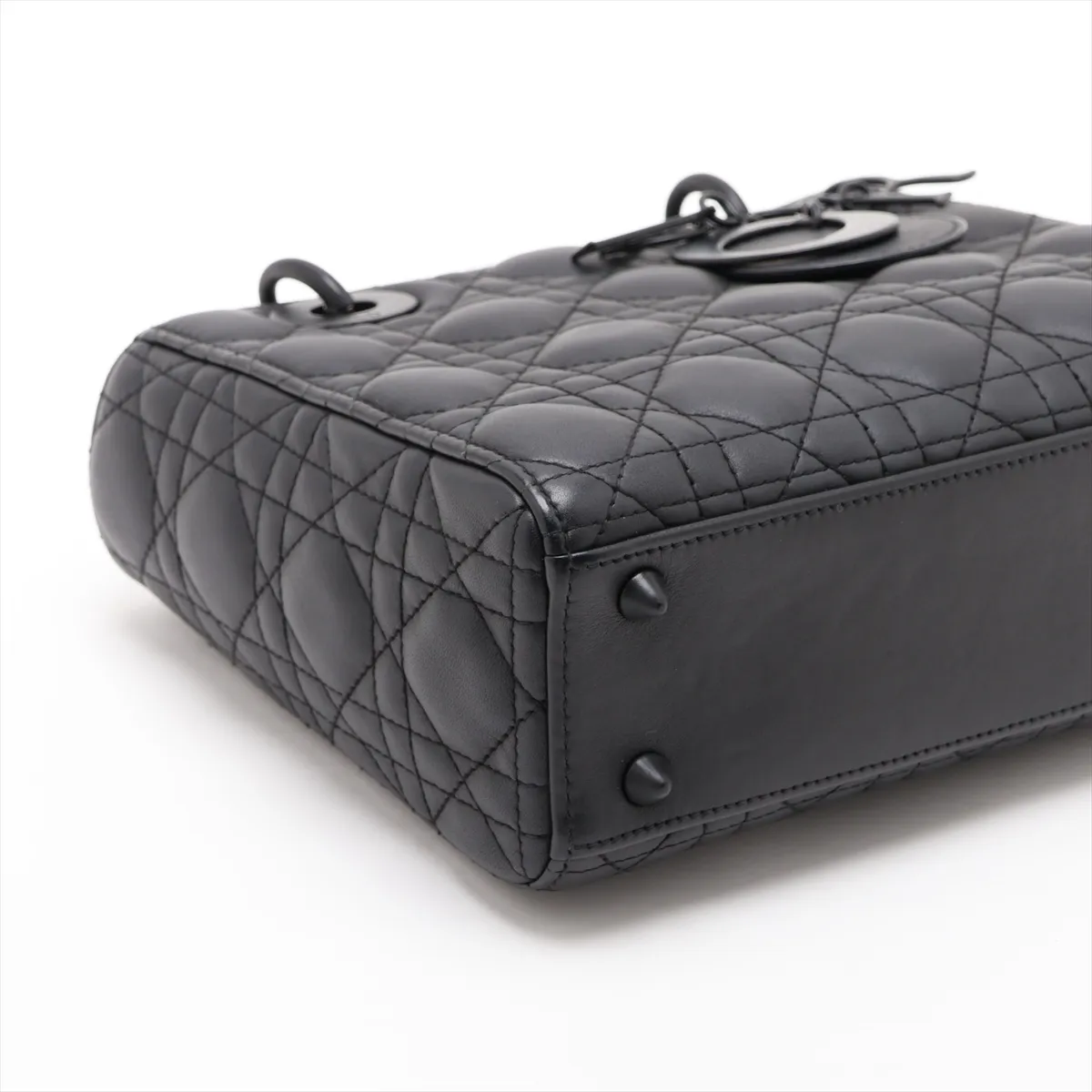 Cannage My Lady Dior Leather 2-Way Handbag, Black, with Charm — view 4
