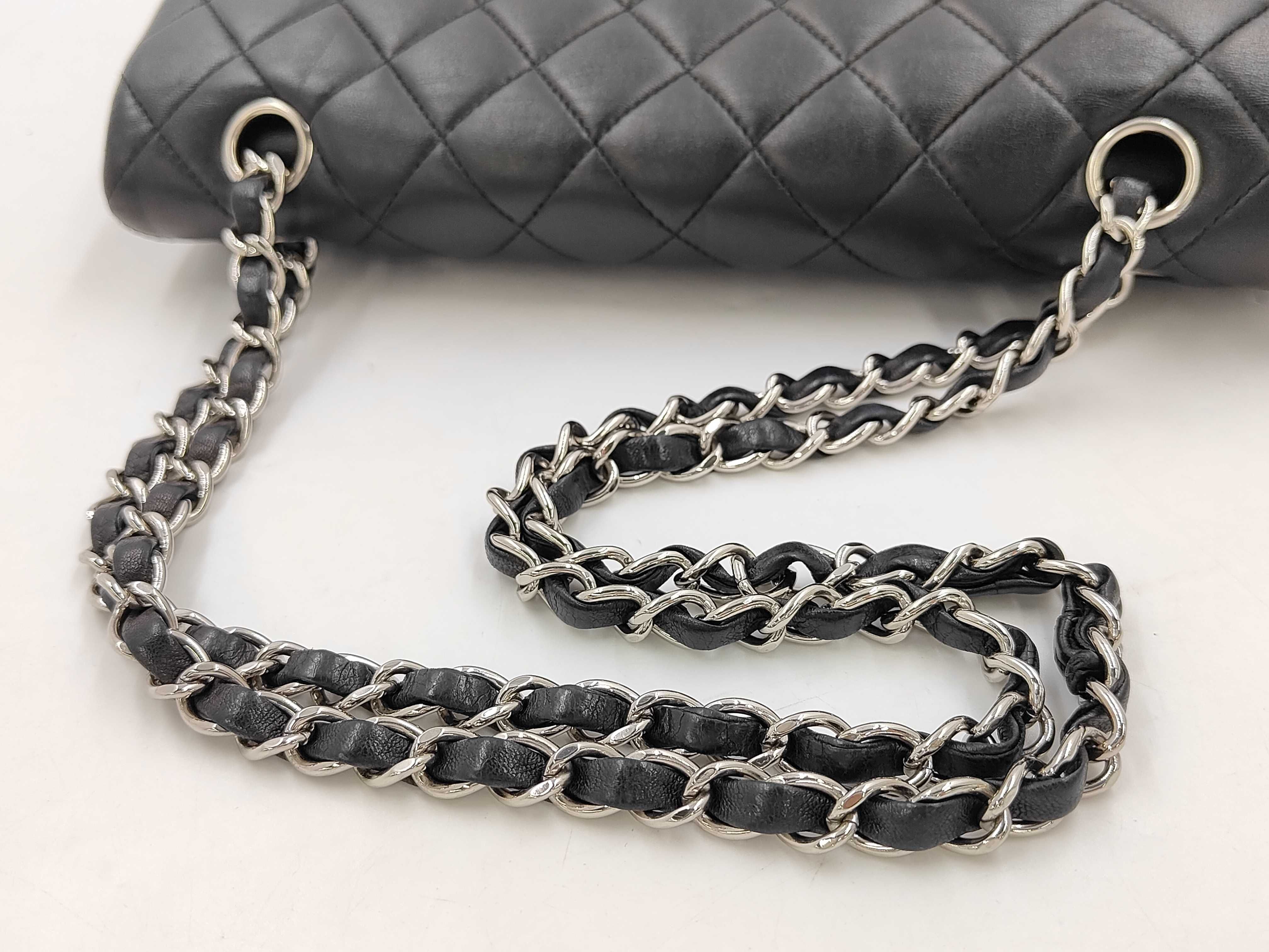 Double Flap CF Medium Chain Bag Black Silver Buckle Shoulder Bag — view 3