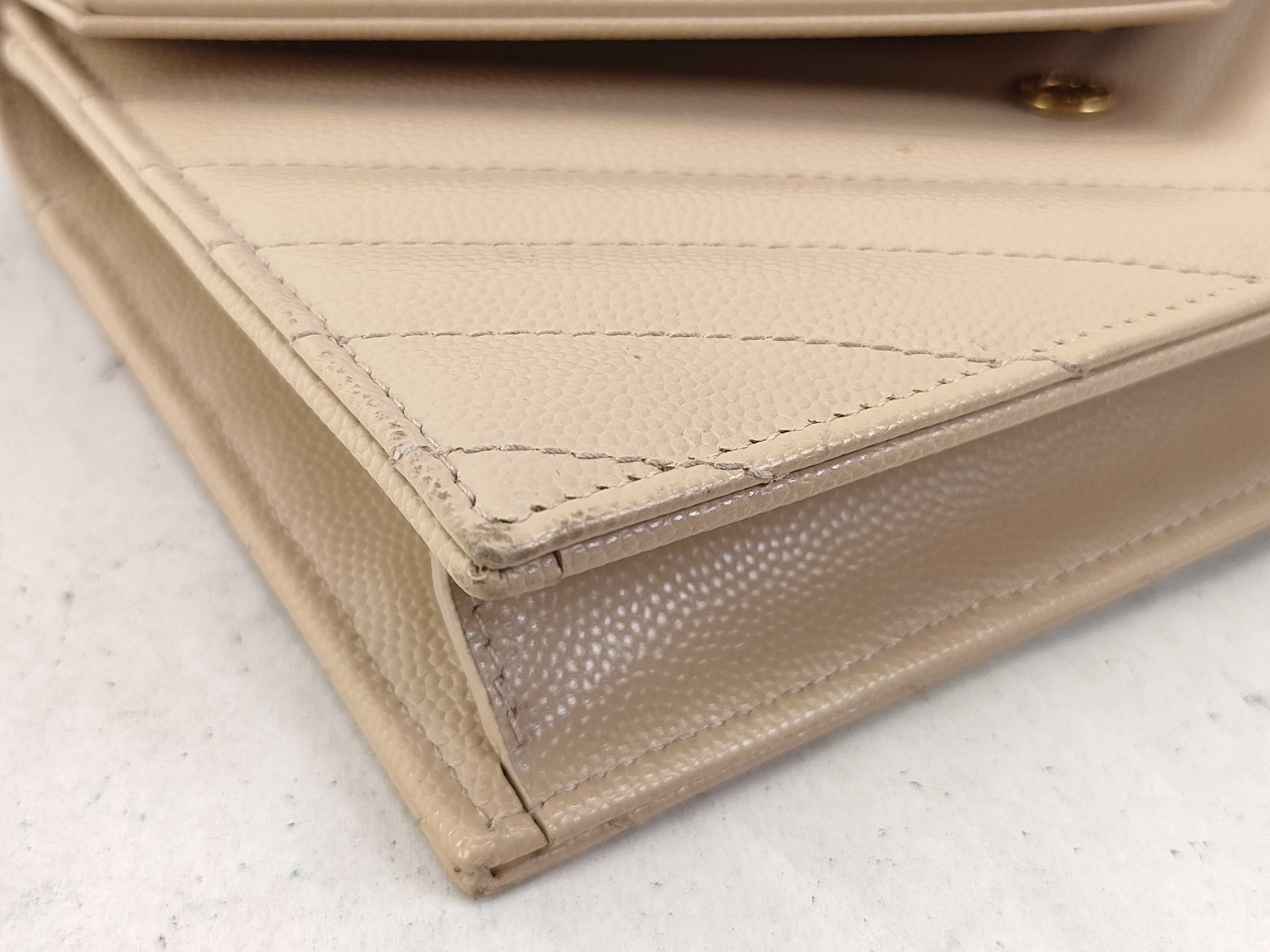 FR-Saint Laurent Paris Cassandra Leather Chain Wallet BEIGE 393953 Shoulder Bag — view 4