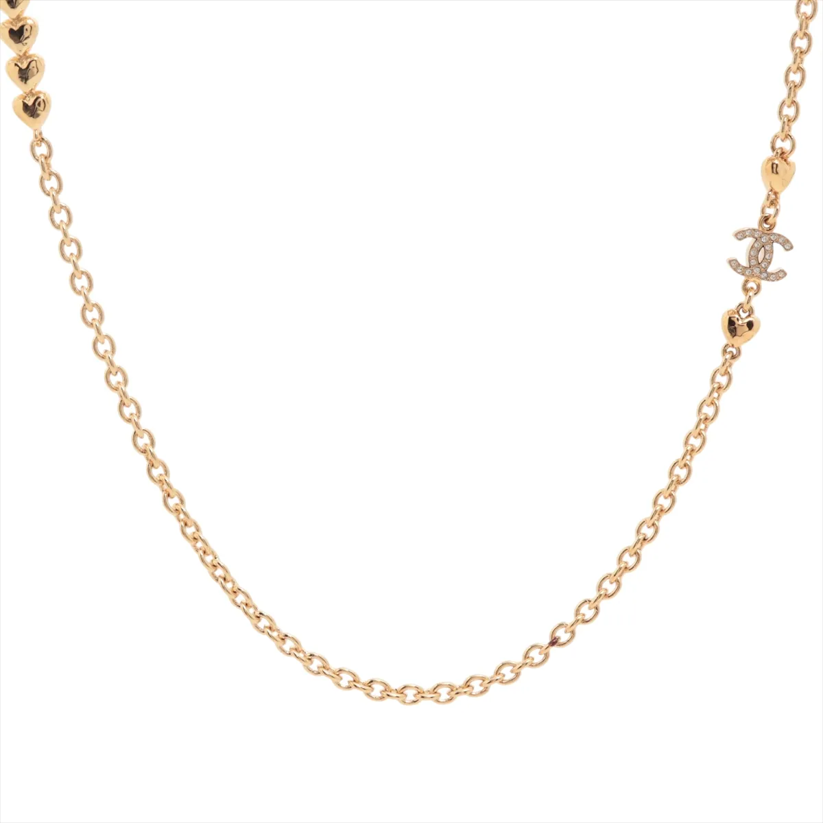 Coco Mark Heart B23P Necklace, GP x Rhinestone, Gold. Shows signs of wear,