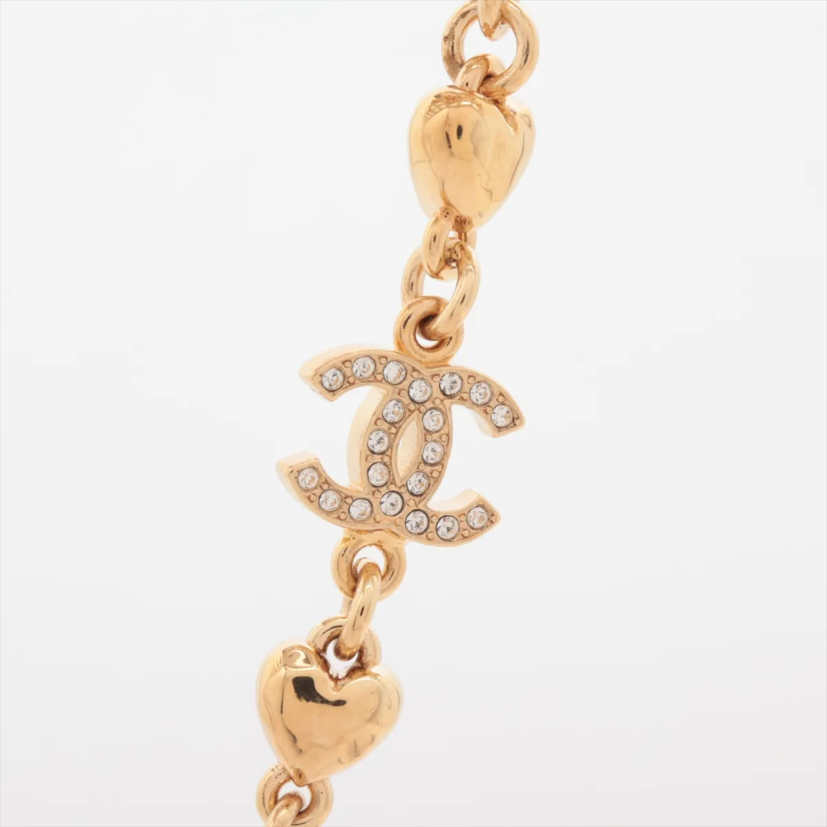 Coco Mark Heart B23P Necklace, GP x Rhinestone, Gold. Shows signs of wear, — view 2