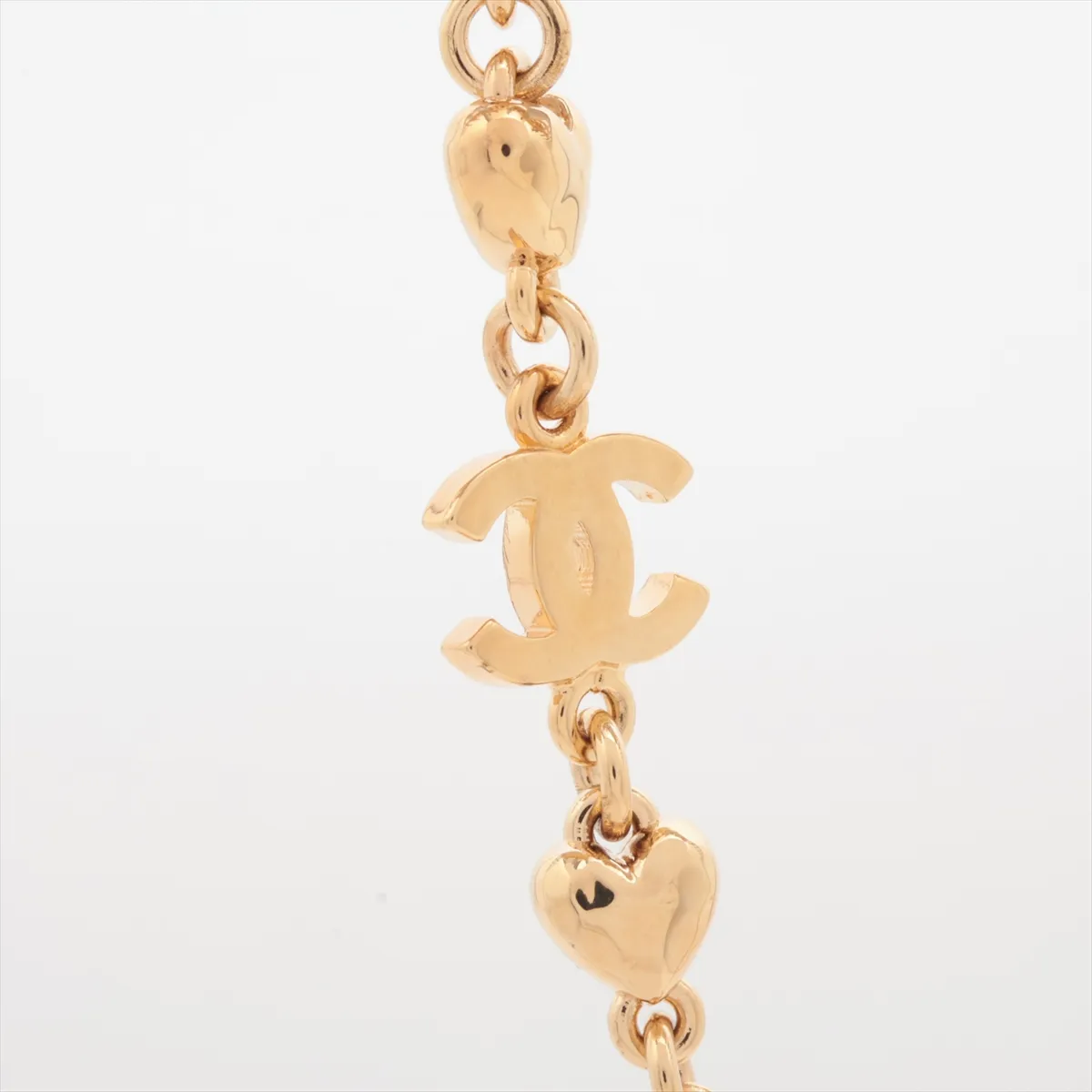 Coco Mark Heart B23P Necklace, GP x Rhinestone, Gold. Shows signs of wear, — view 3