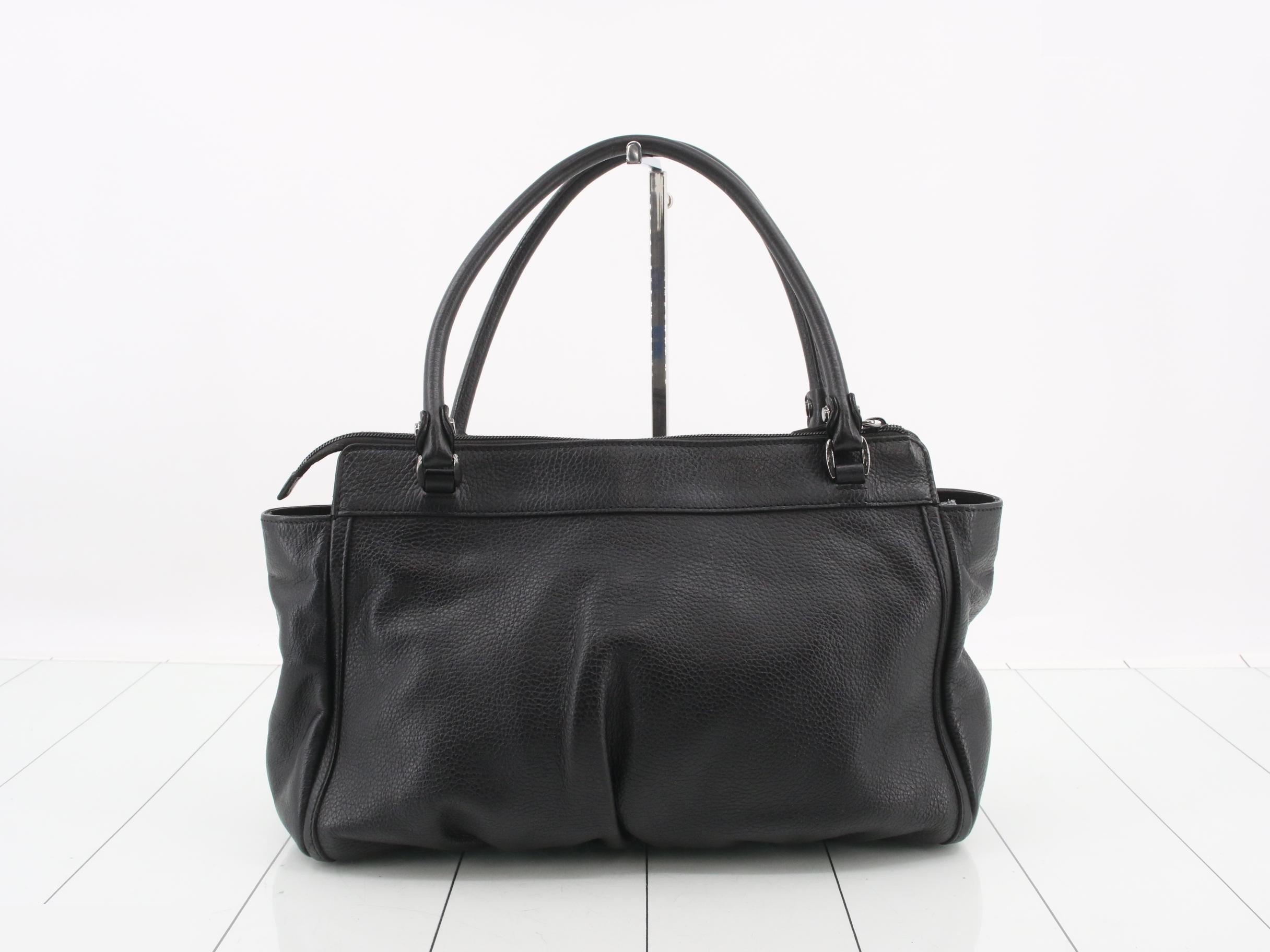 Abbey D-ring handbag, calfskin leather, black, silver hardware — view 2