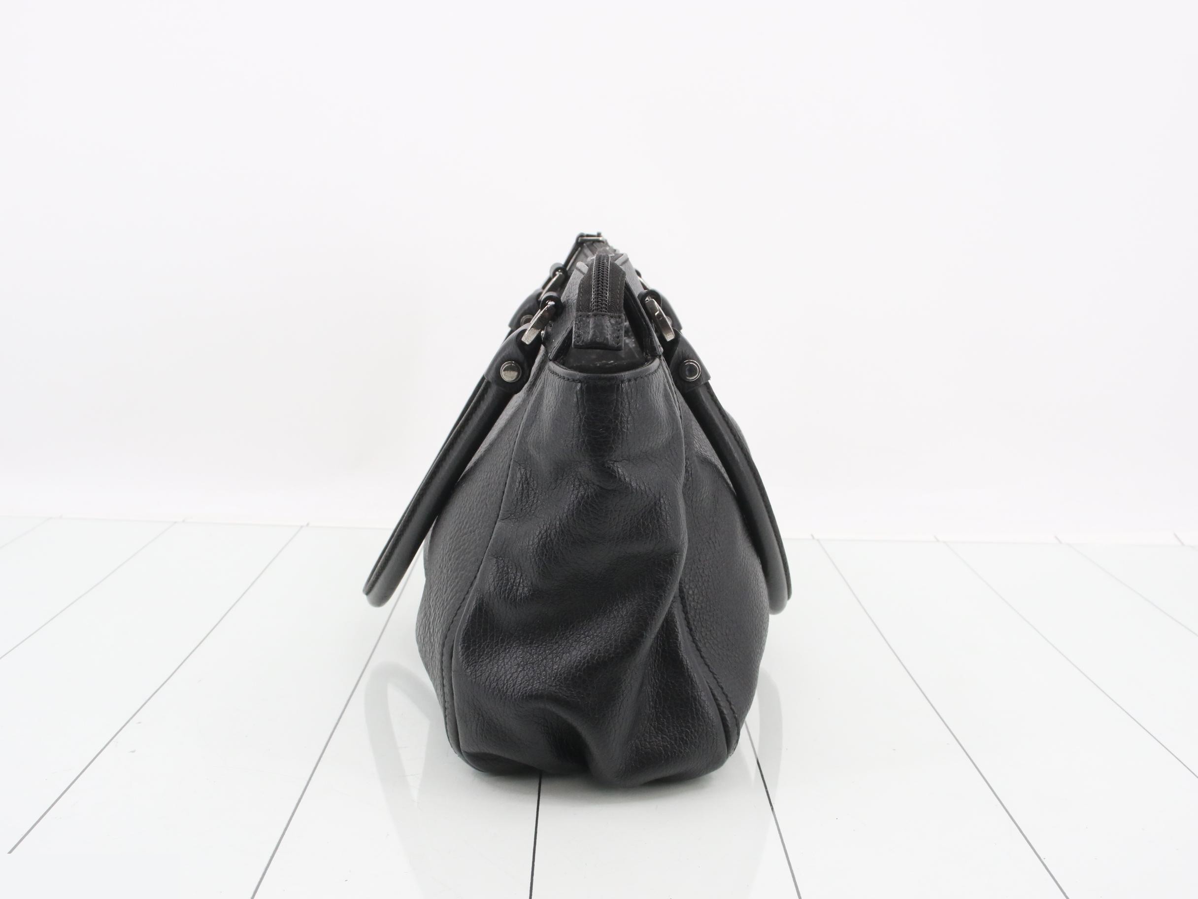 Abbey D-ring handbag, calfskin leather, black, silver hardware — view 3