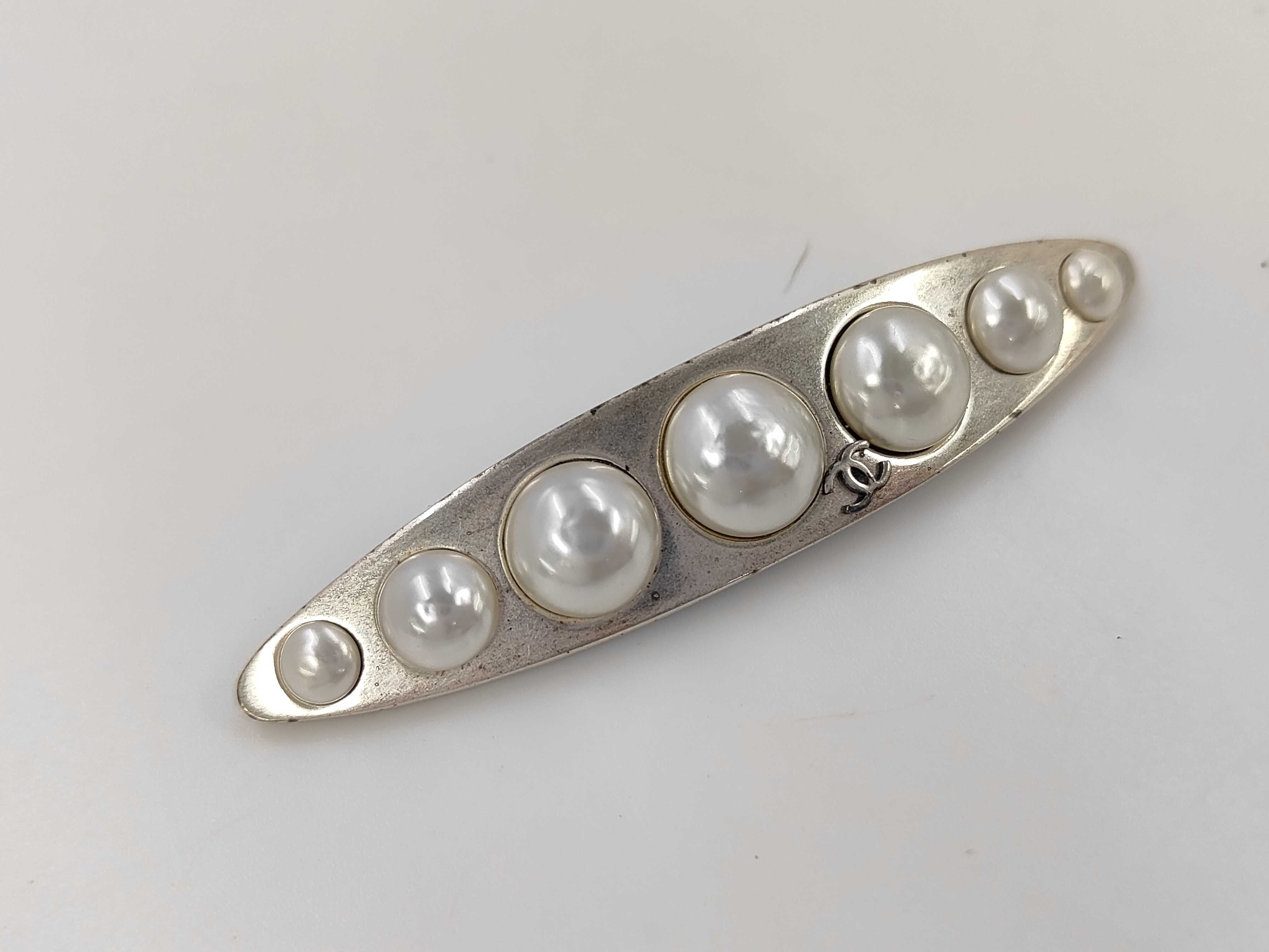 Silver Metal Faux Pearl Coco Mark Brooch 99P Brooch