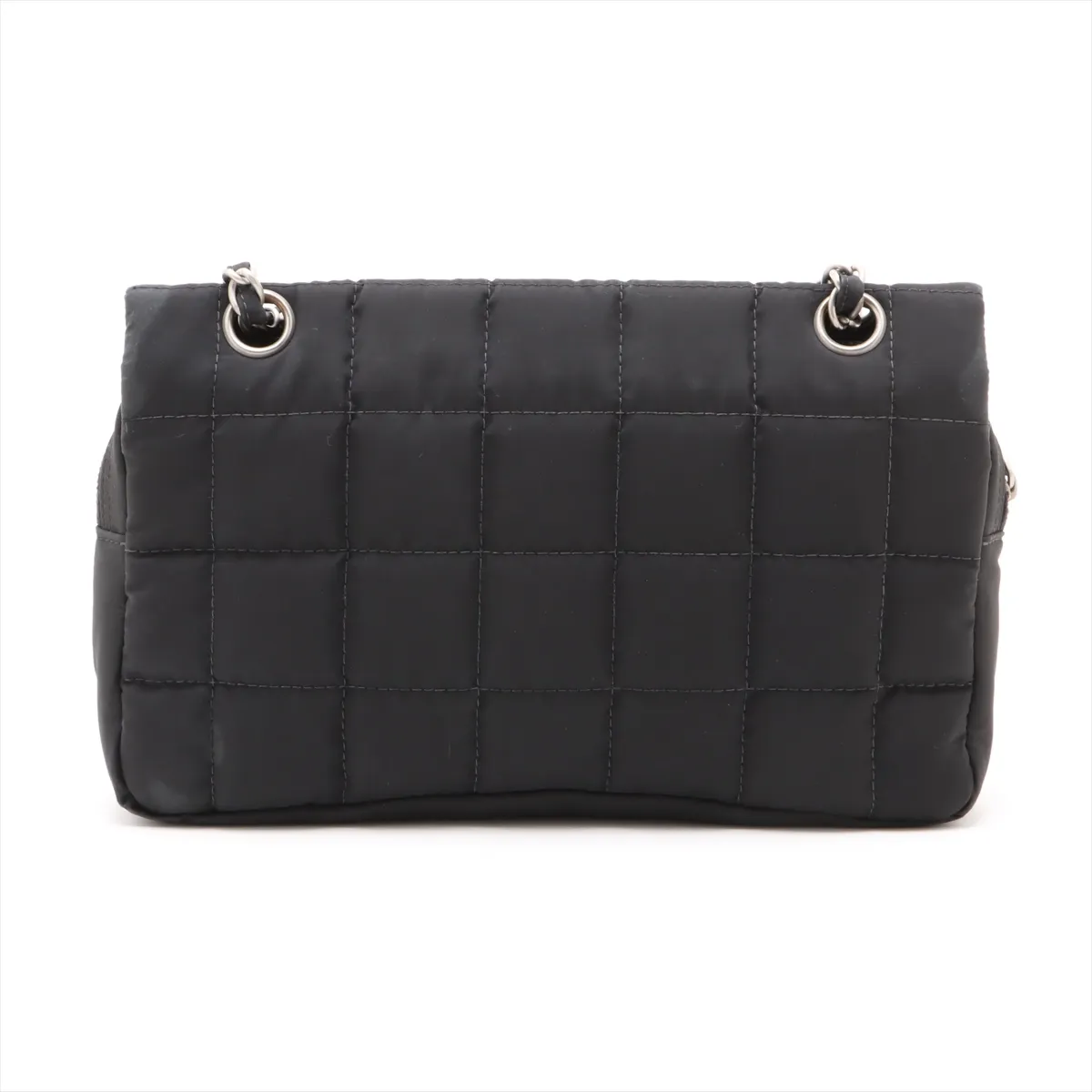 chocolate bar nylon single flap double chain bag black silver hardware 7882397 7th series — view 2