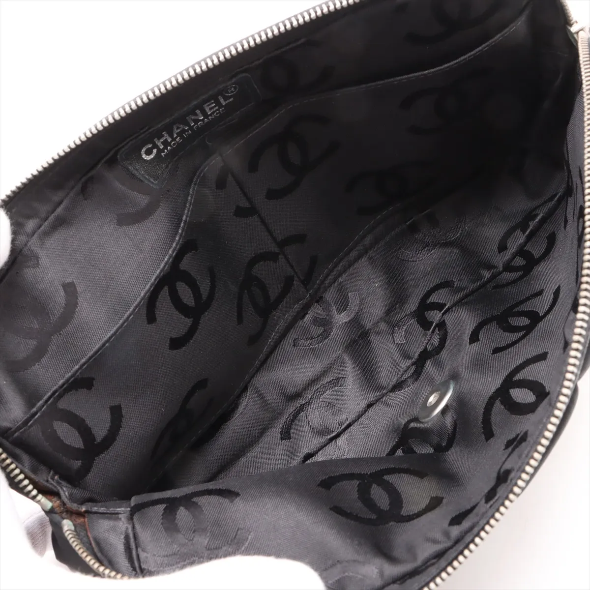 chocolate bar nylon single flap double chain bag black silver hardware 7882397 7th series — view 7