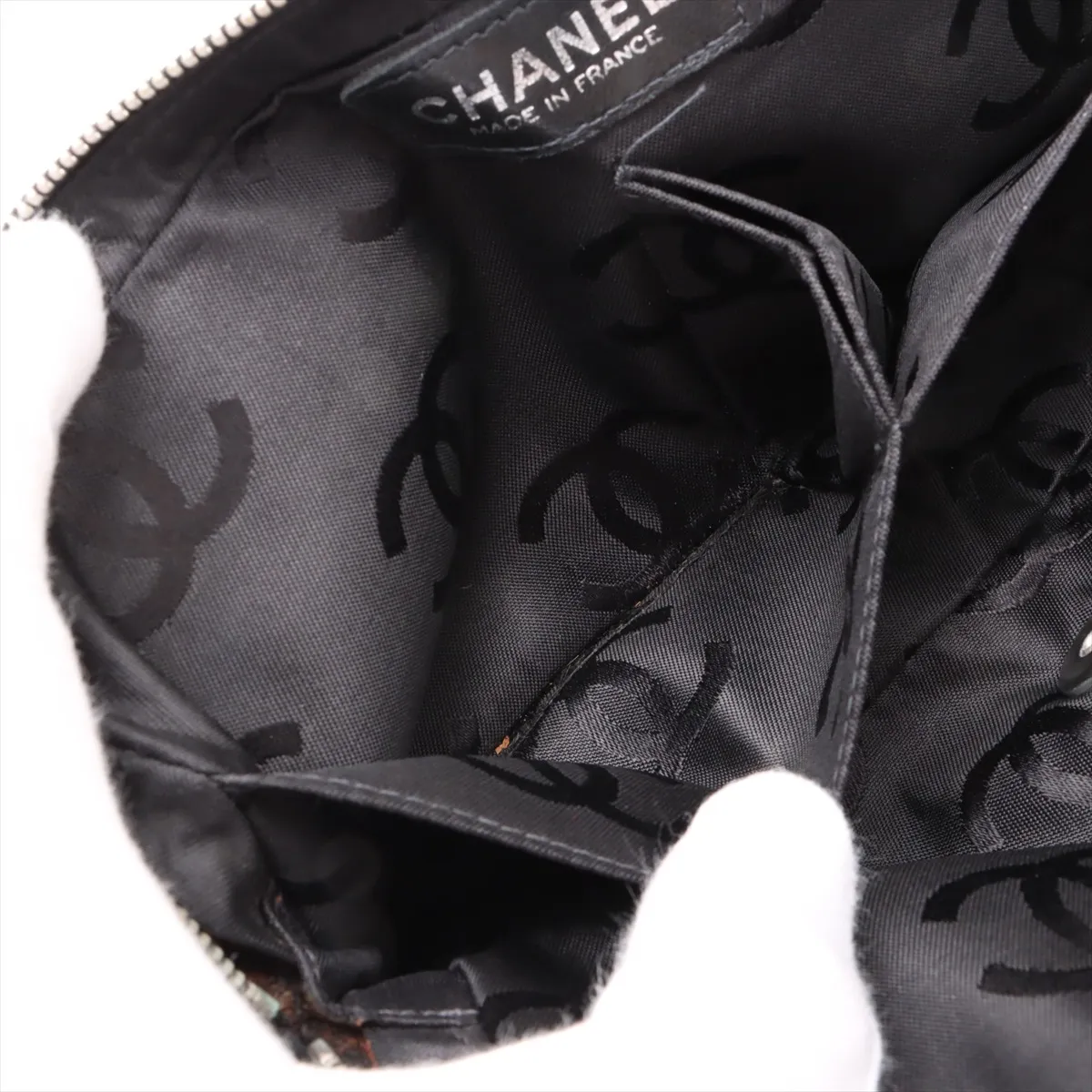 chocolate bar nylon single flap double chain bag black silver hardware 7882397 7th series — view 8