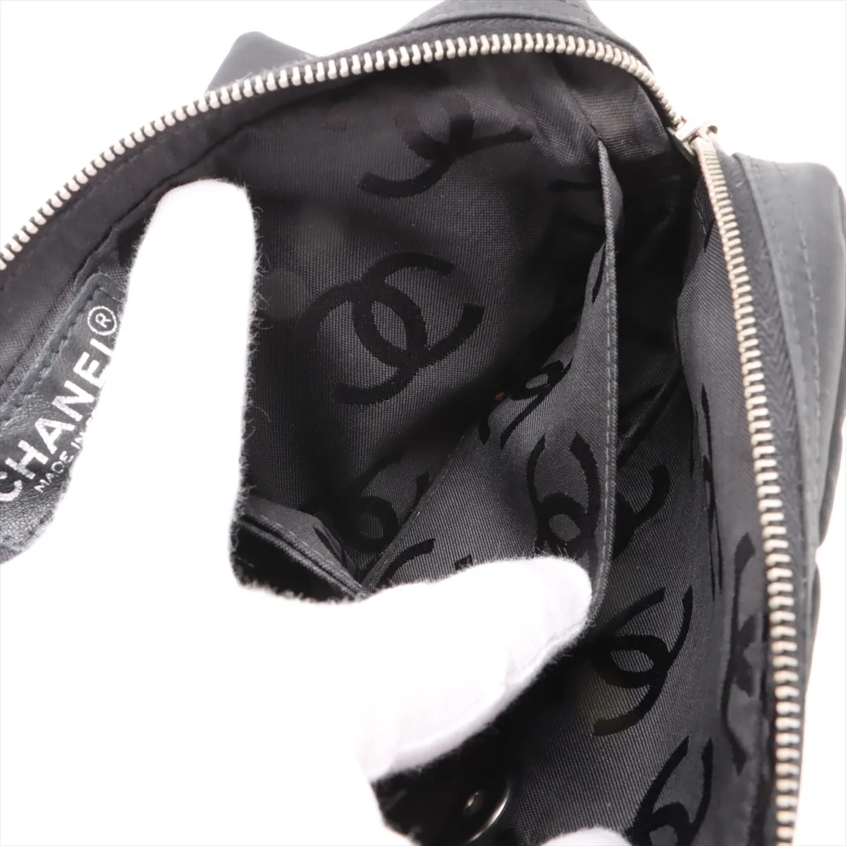 chocolate bar nylon single flap double chain bag black silver hardware 7882397 7th series — view 9