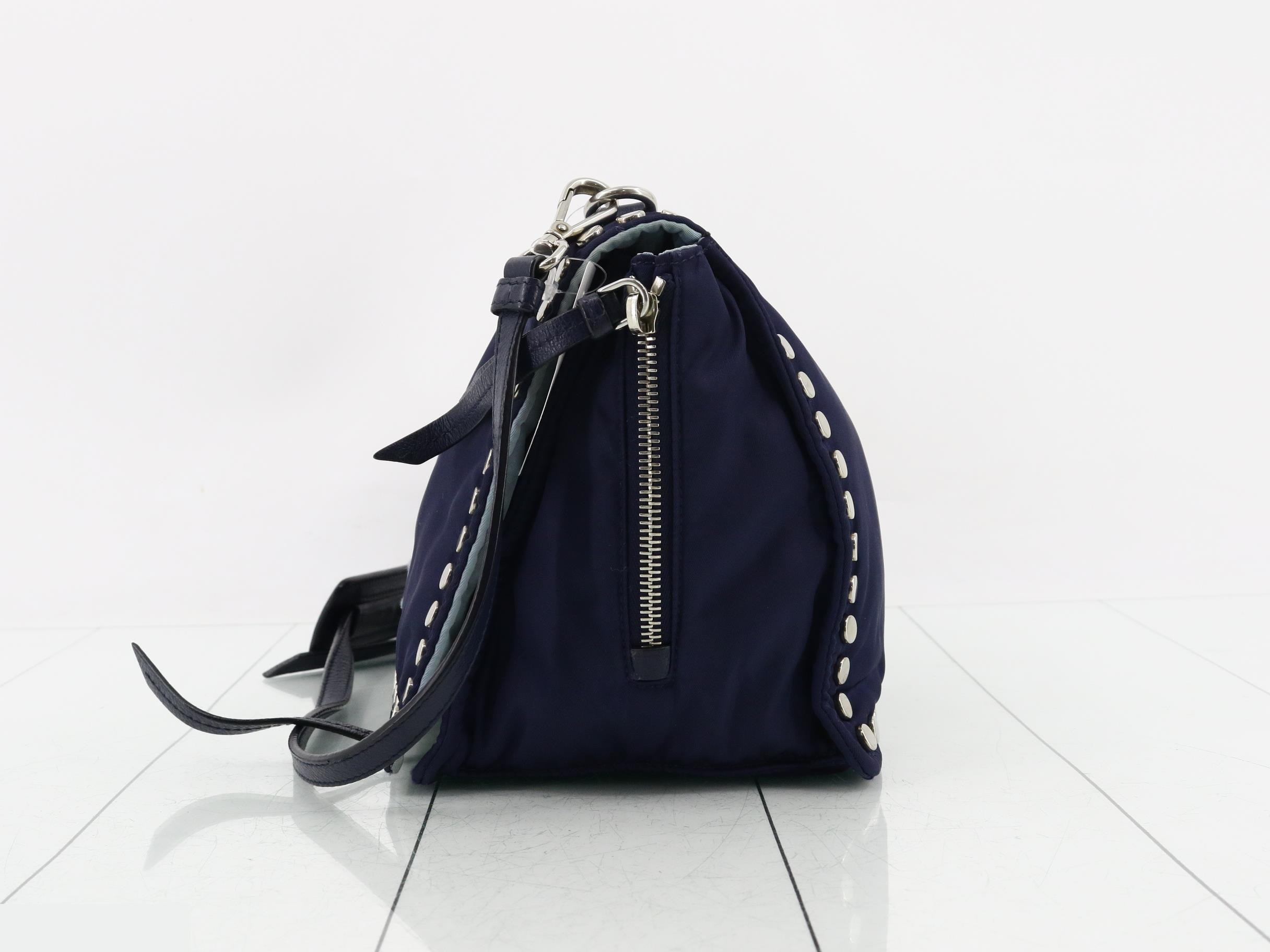 Tessuto Etiquette Full Flap Shoulder Bag, Navy — view 3