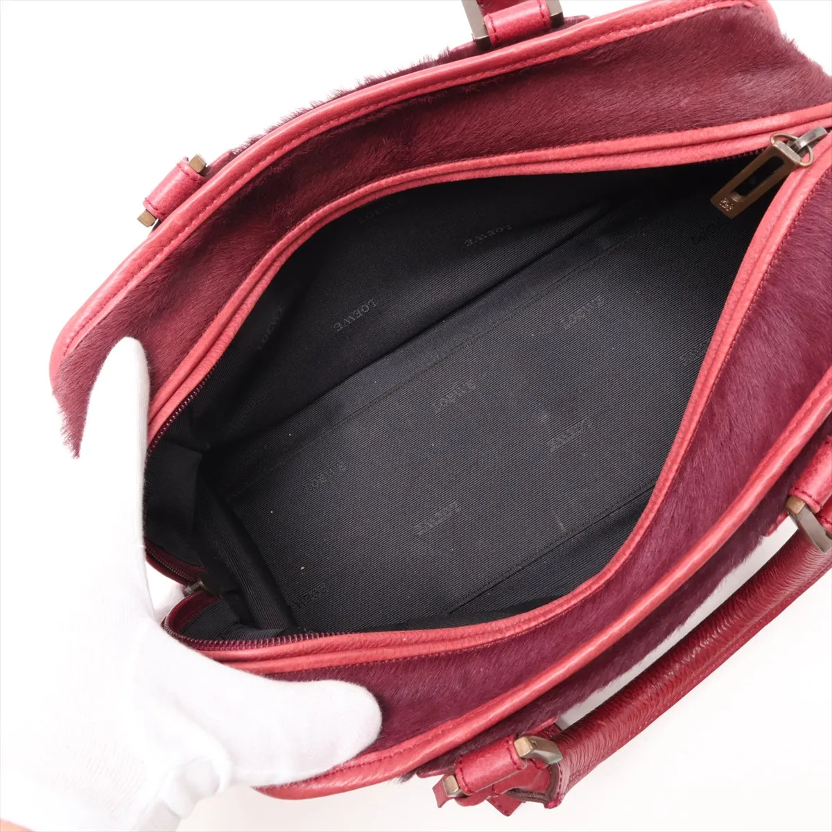 Amazona 28 Calf Hair x Leather Handbag, Bordeaux — view 7