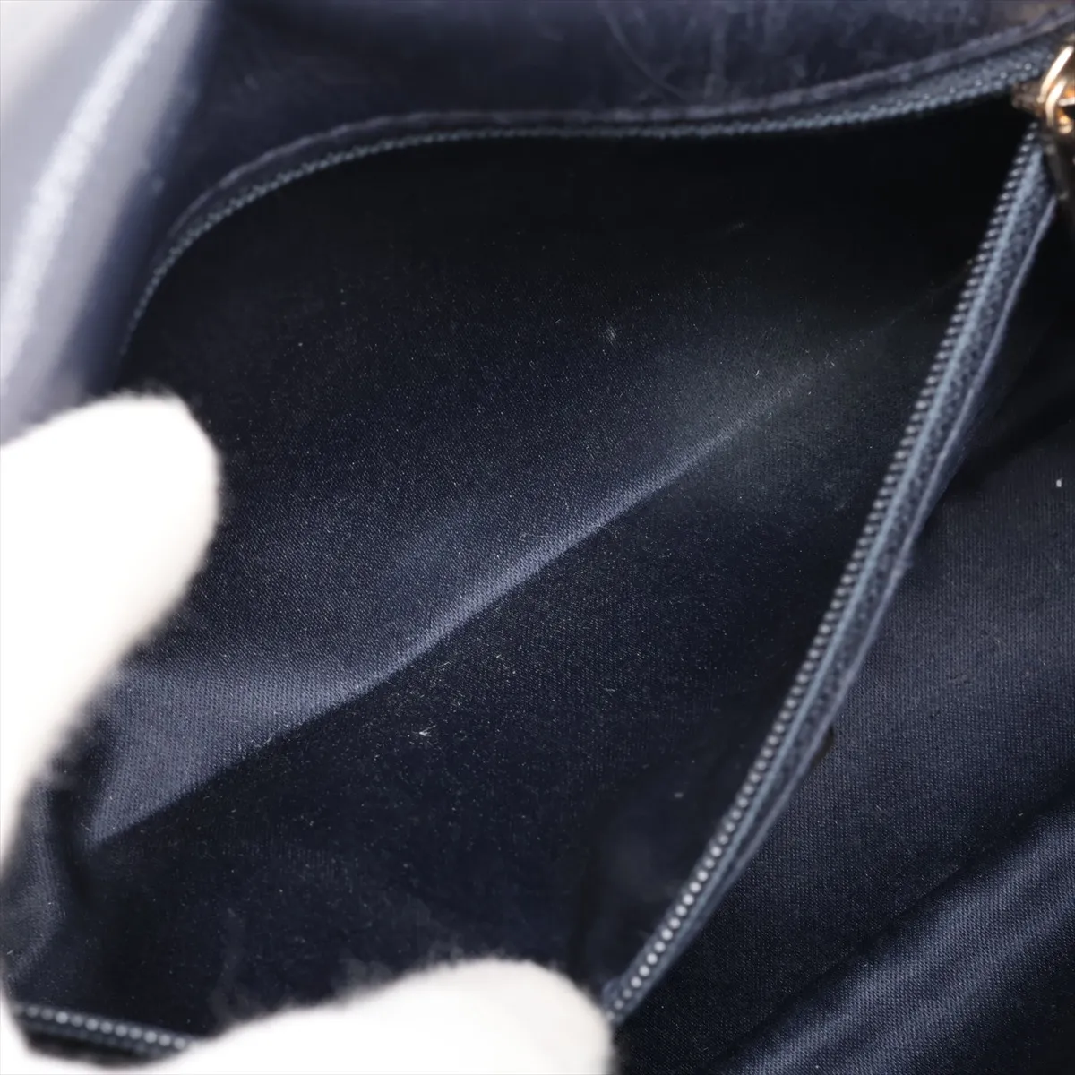 Chevron Sequin x Leather Single Flap Double Chain Bag, Navy, Gold Hardware, 26346896, Serial Number 26 — view 7
