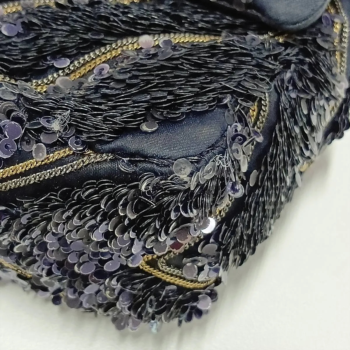 Chevron Sequin x Leather Single Flap Double Chain Bag, Navy, Gold Hardware, 26346896, Serial Number 26 — view 9