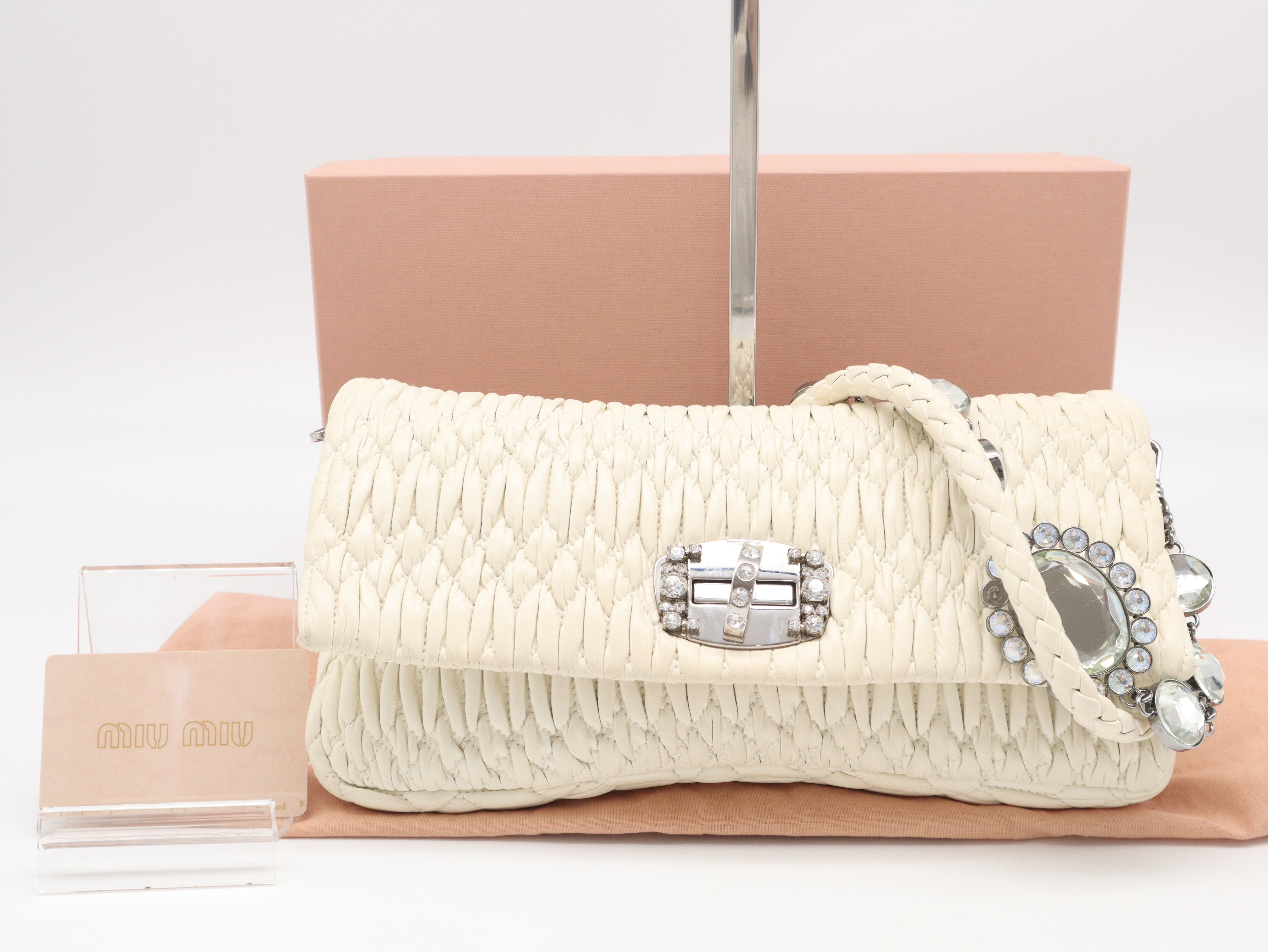 RP0233 Crystal Bijou 3-Way Clutch Bag, Leather, Ivory, with Box and Dust Bag.