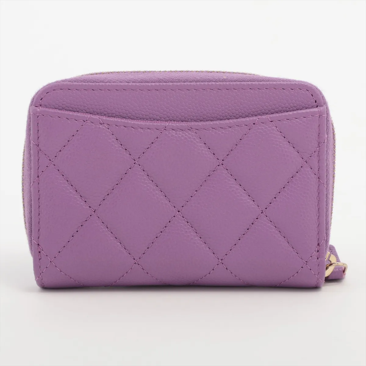 Matelasse caviar skin coin case purple gold hardware No. 32 — view 2