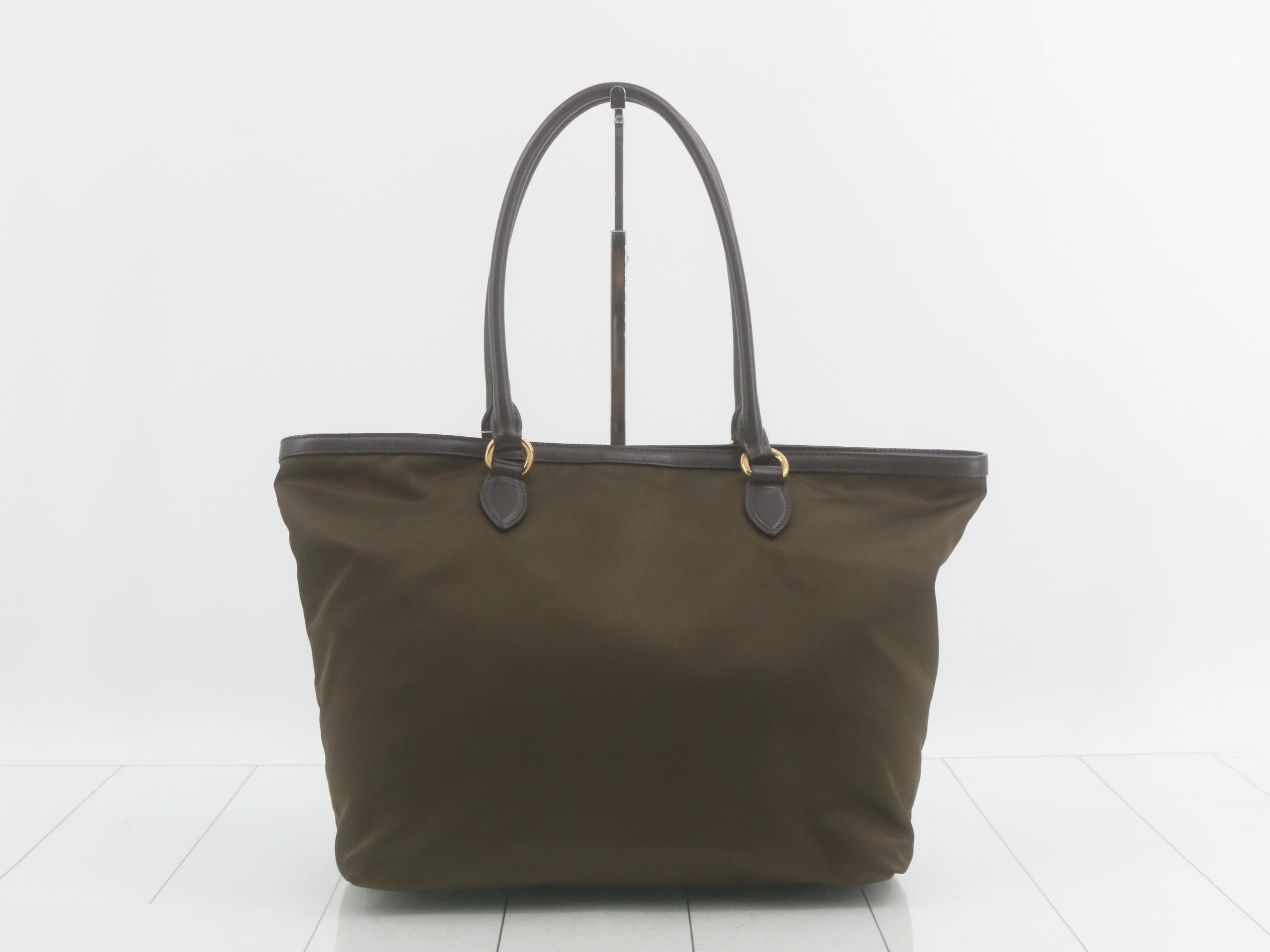 Tote bag, nylon and leather, khaki, 1BG158 — view 2