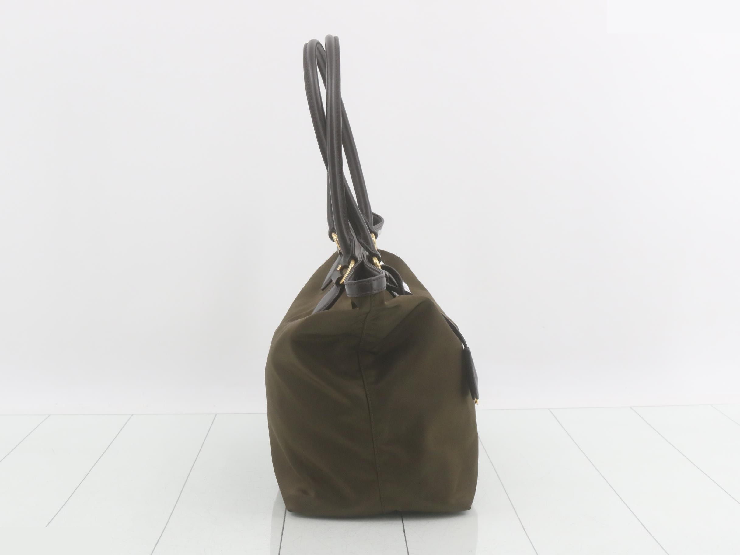 Tote bag, nylon and leather, khaki, 1BG158 — view 4