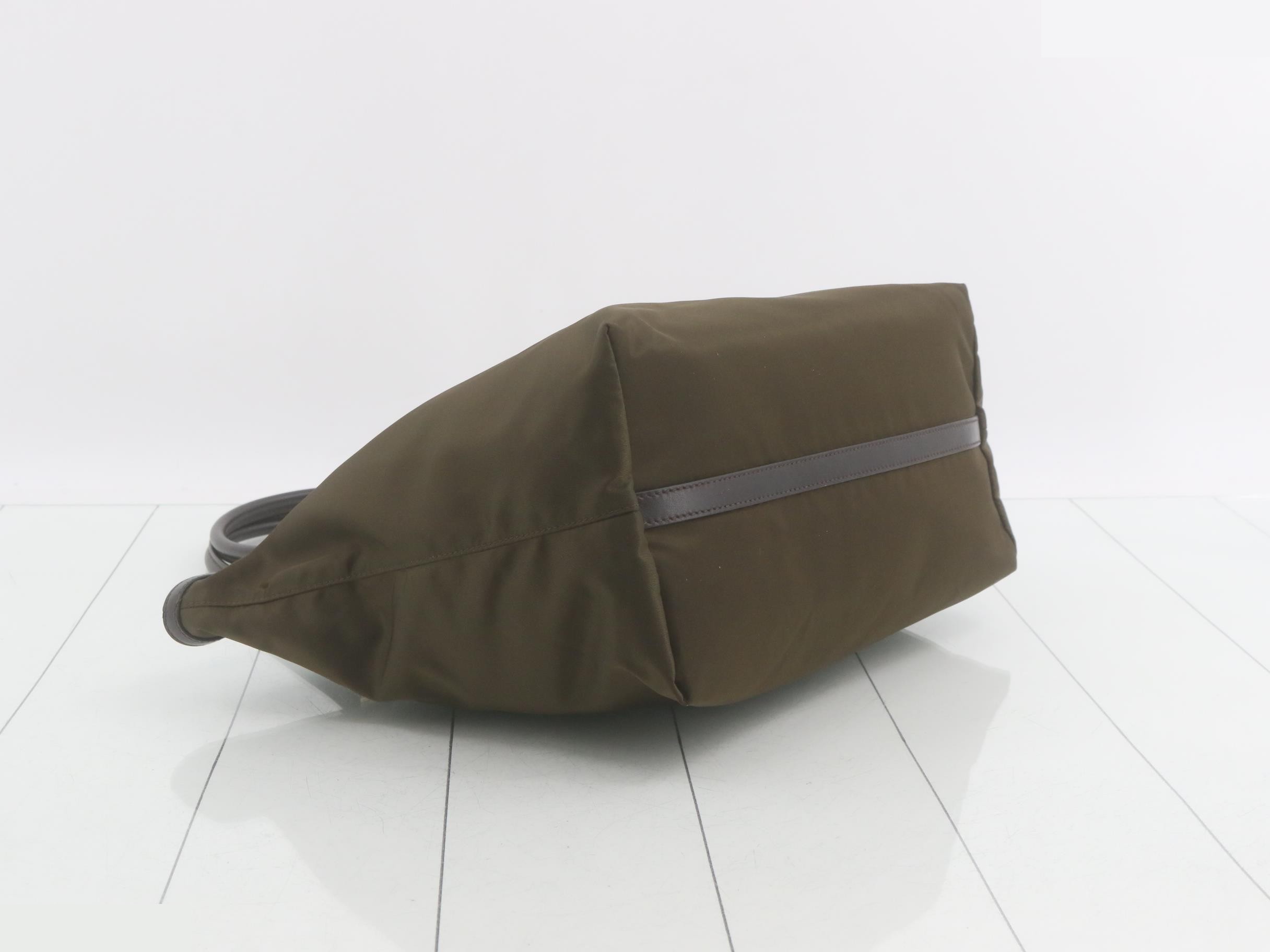 Tote bag, nylon and leather, khaki, 1BG158 — view 5